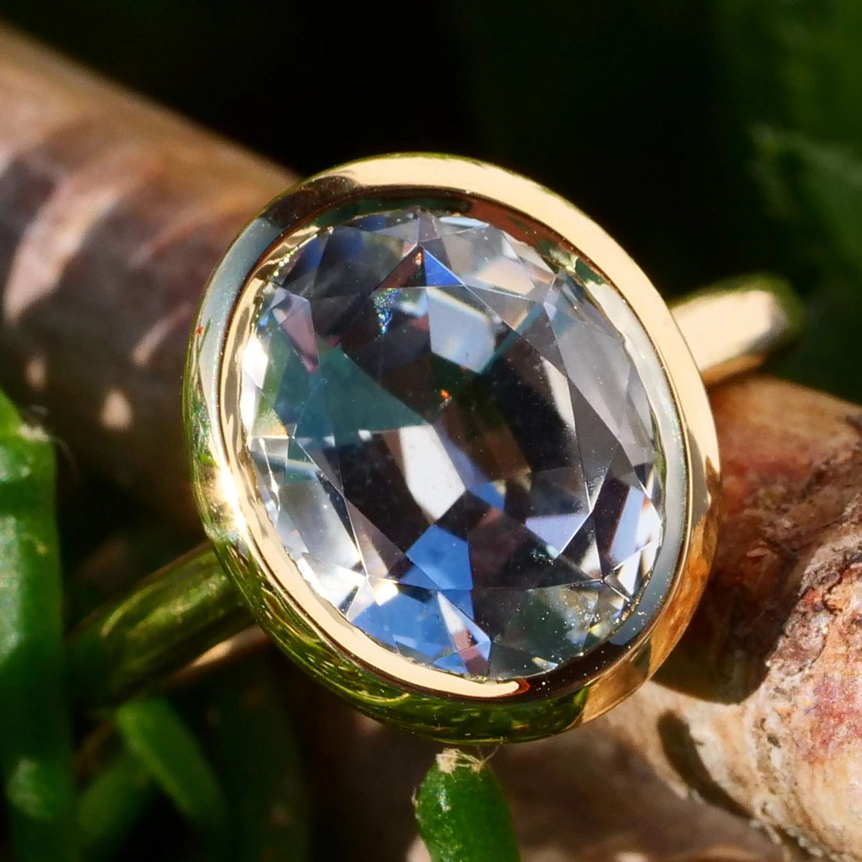 Goshenit Beryll Ring 4.82 ct 750er Gelbgold Mosambik...farblose Reinform
