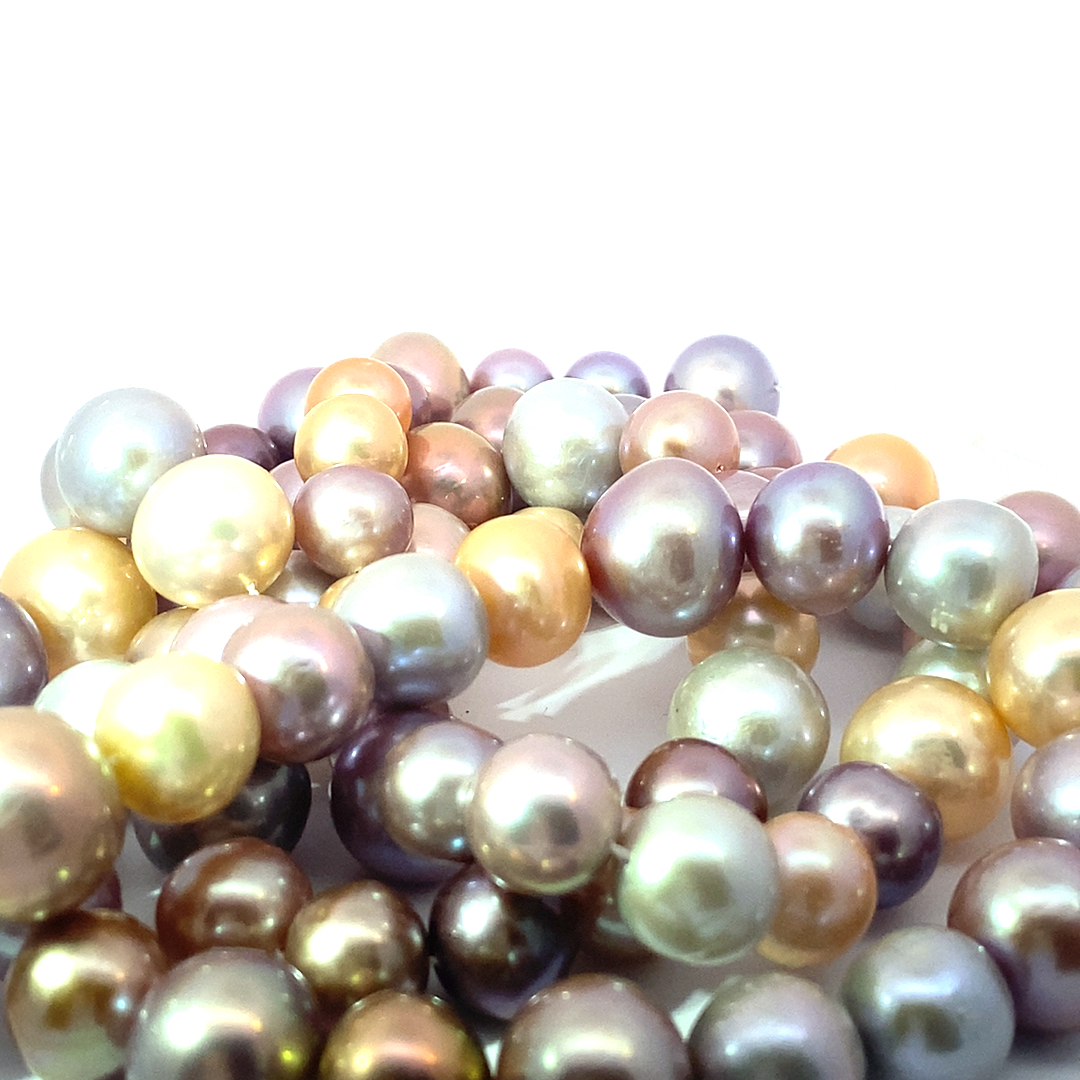Ungewöhnlicher Opera Ming Perlen Strang 8 bis 14 mm in Potato Formen 90 cm lang Multifarben toller Lüster AAAA