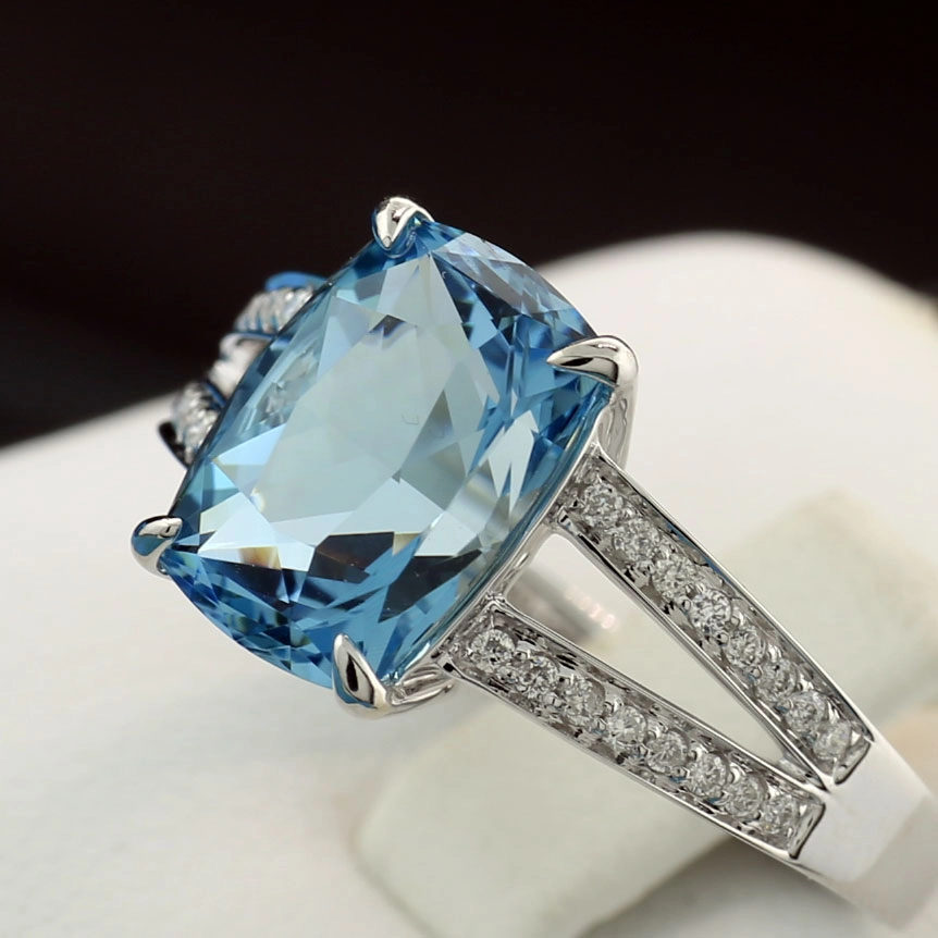 Santa Maria Aquamarin Brillant Ring, 750er-Weißgold-4.33 ct