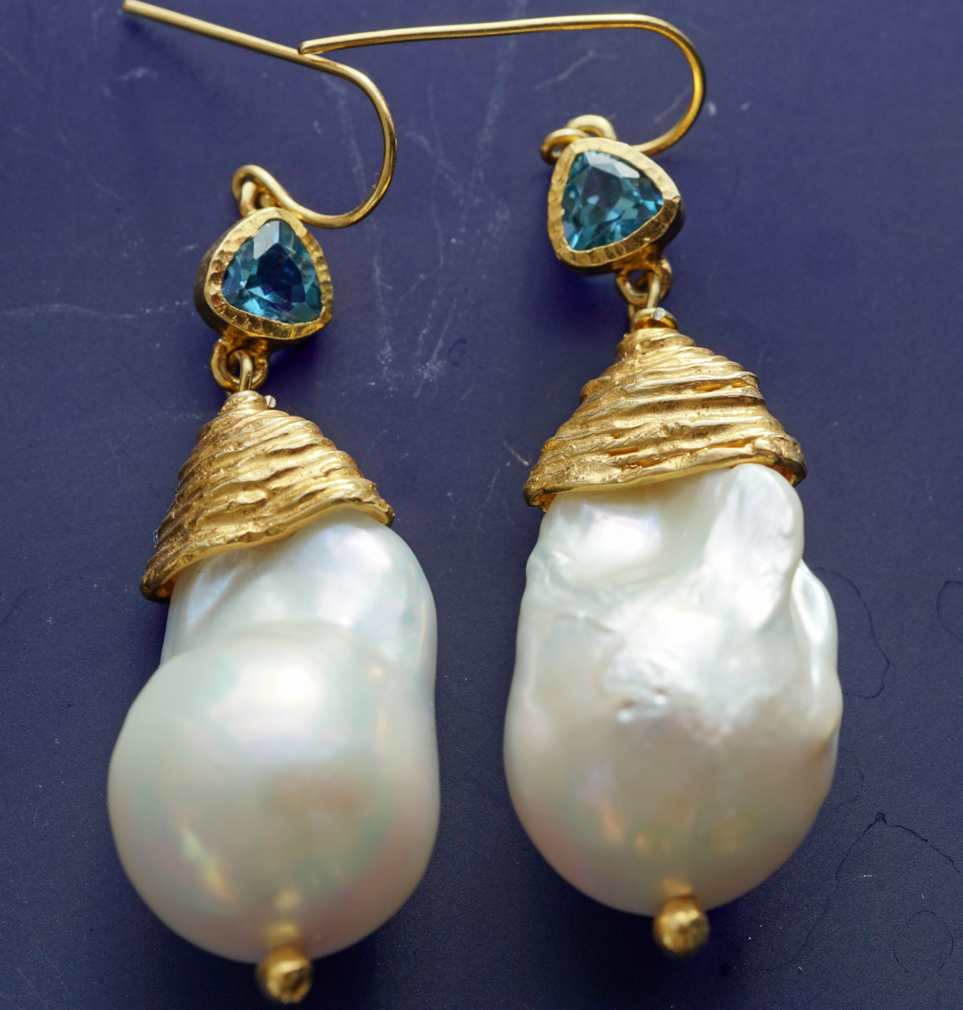 Perl Topas Ohrhänger Silber vergoldet Handarbeit great big