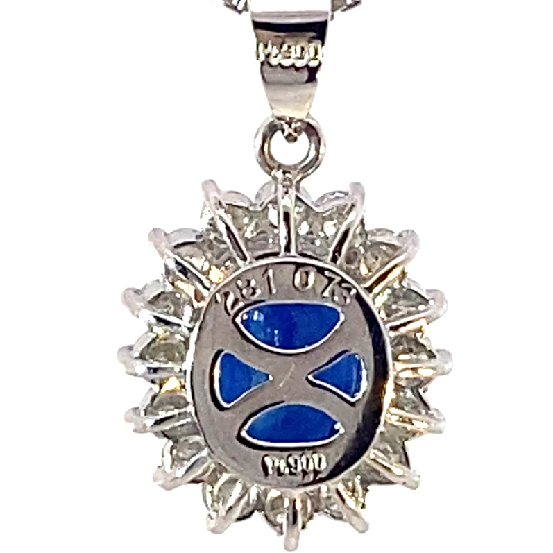 Royal Blue Saphir Brillant Anhänger in 900er Platin mit Kette 2.81 ct 0.73 ct TW-W VS-SI 