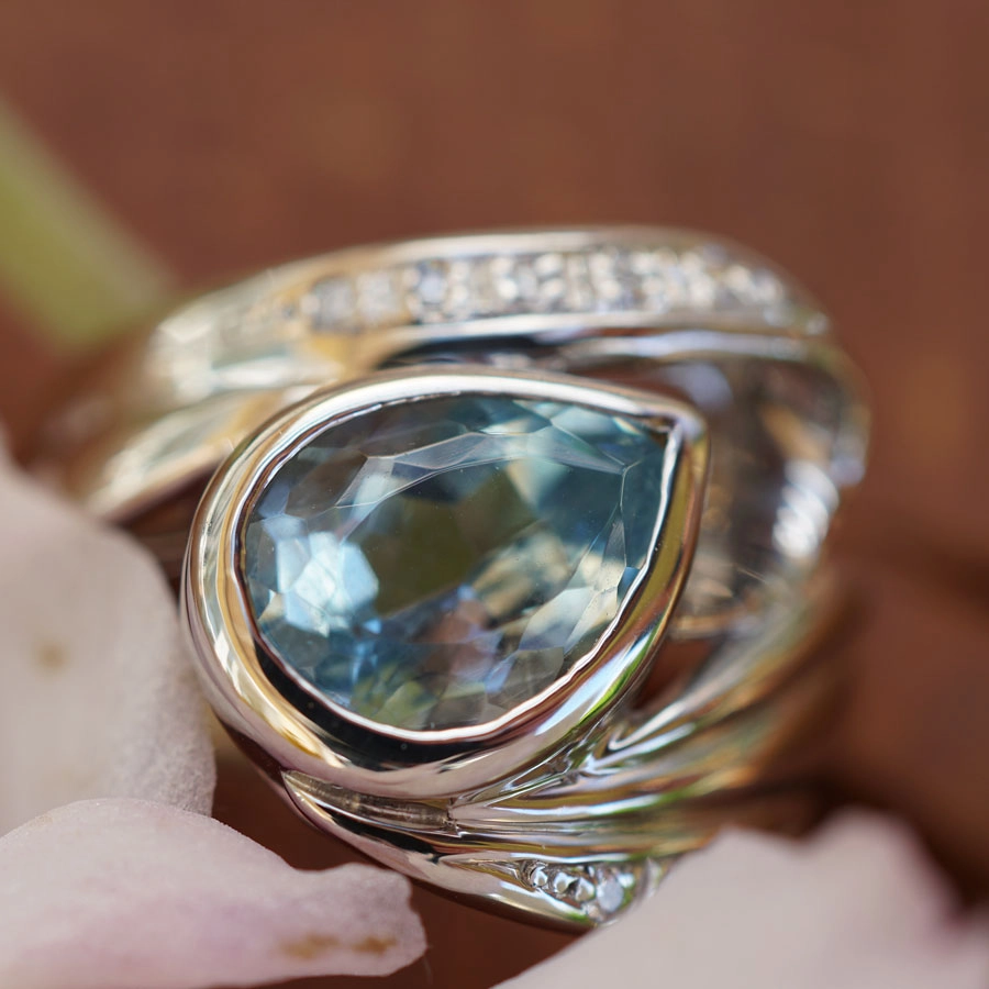Aquamarin Brillant Ring 900er Platin 2.45 ct 0.06 ct WASSERBLAU 13 Gramm