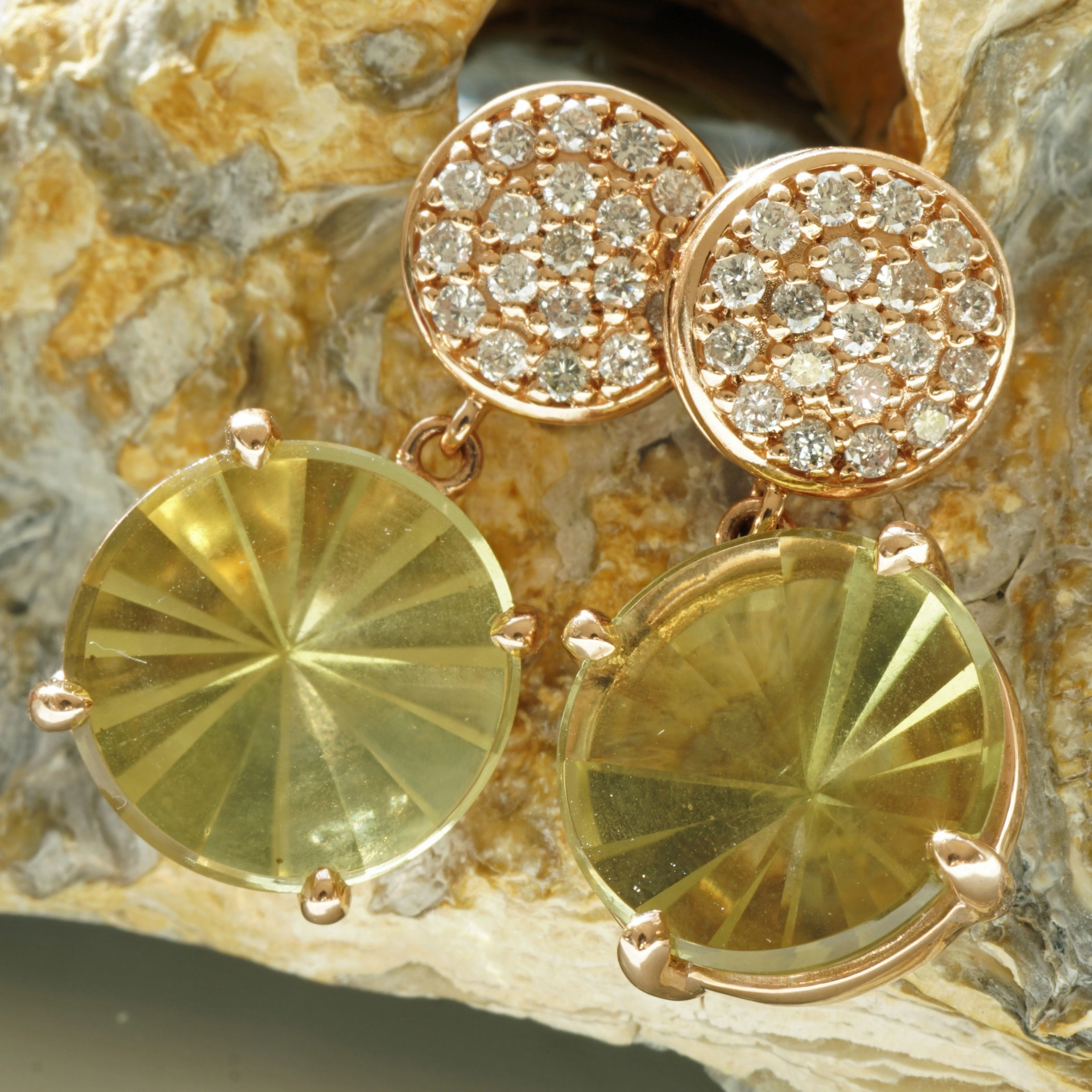 Lemoncitrin Brillant Ohrstecker 750er Rosegold Mastercut...grandioser Strahlenschliff