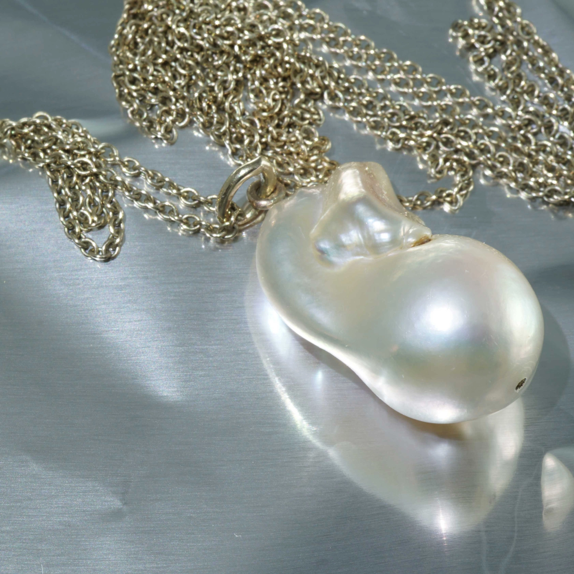 XXL Perl Anhänger mit langer Ankerkette in 101 cm 585er Gelbgold weiss-rose Top Lüster