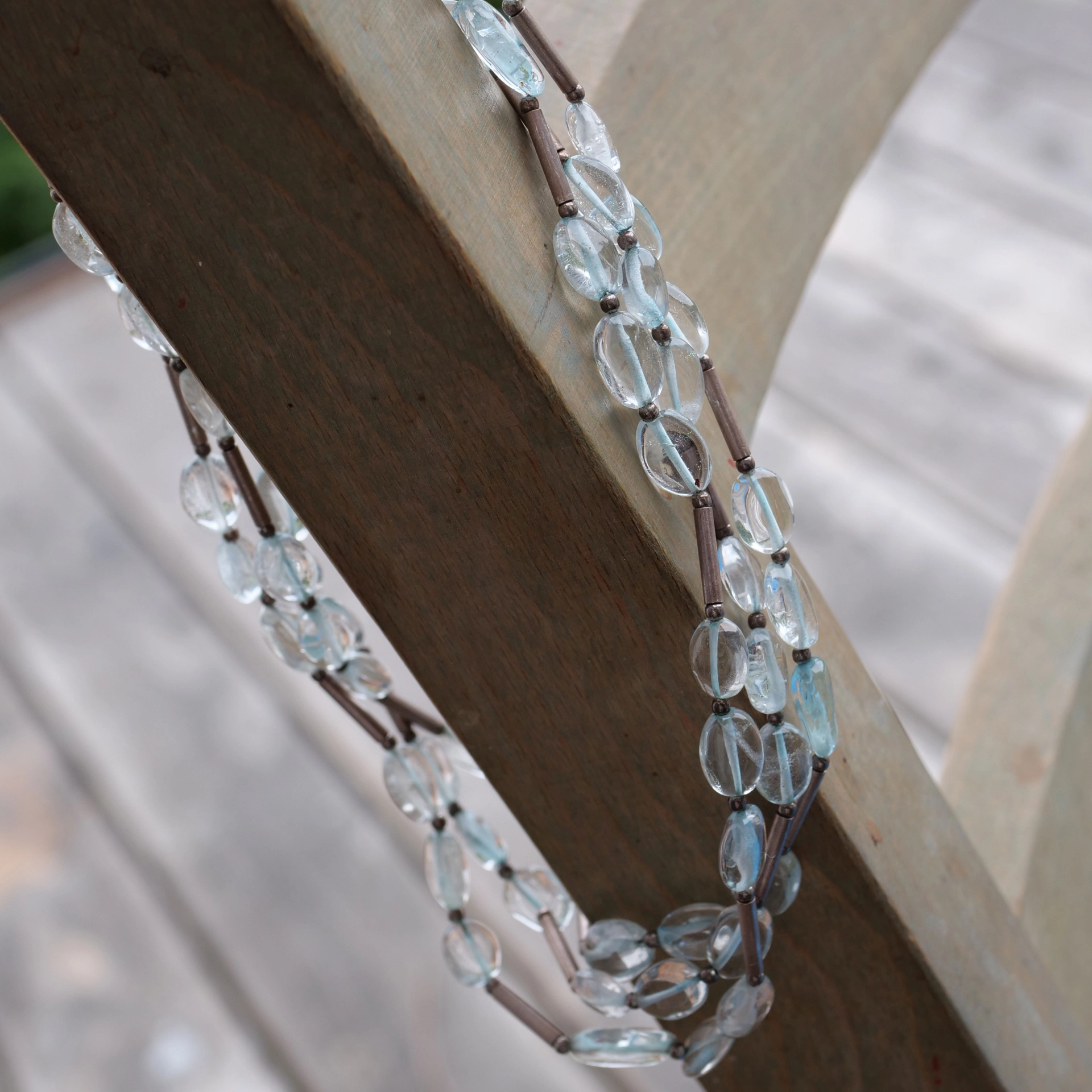 Aquamarinkette dreireihig 50 cm lang 925er Silber Einzelanfertigung