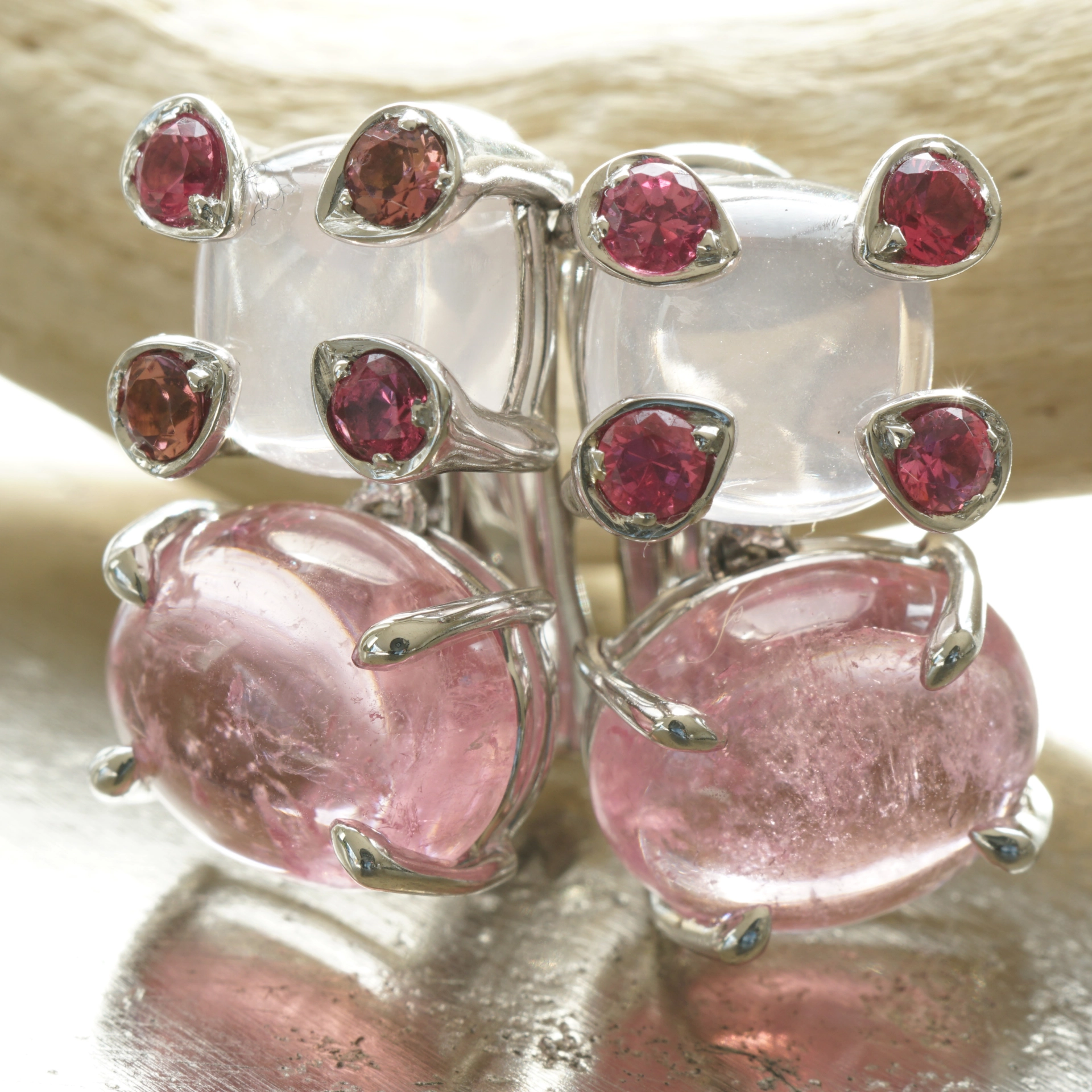 Spinell Turmalin Mondstein Ohrstecker Clip 750er Weissgold  ....happy pinkness