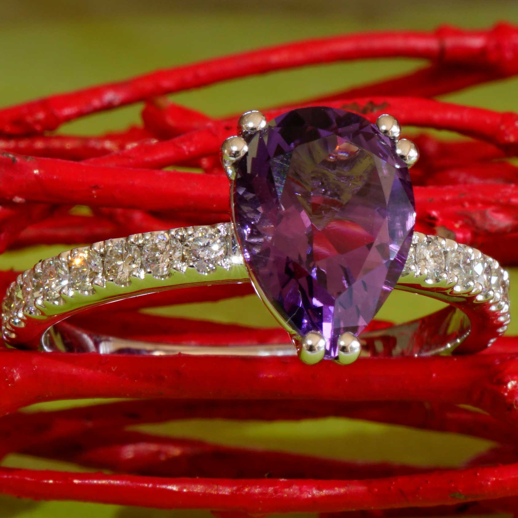 Violetter Amethyst Brillant Ring 750er Weissgold 1.50 ct 0.33 ct  made in Italy...Edelschmiede 