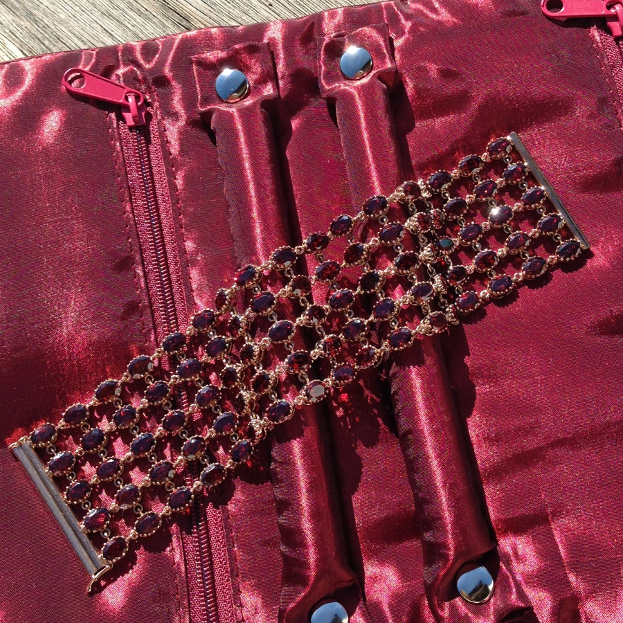 Granat-Armband,fünfreihig,Silber/rosevergoldet,