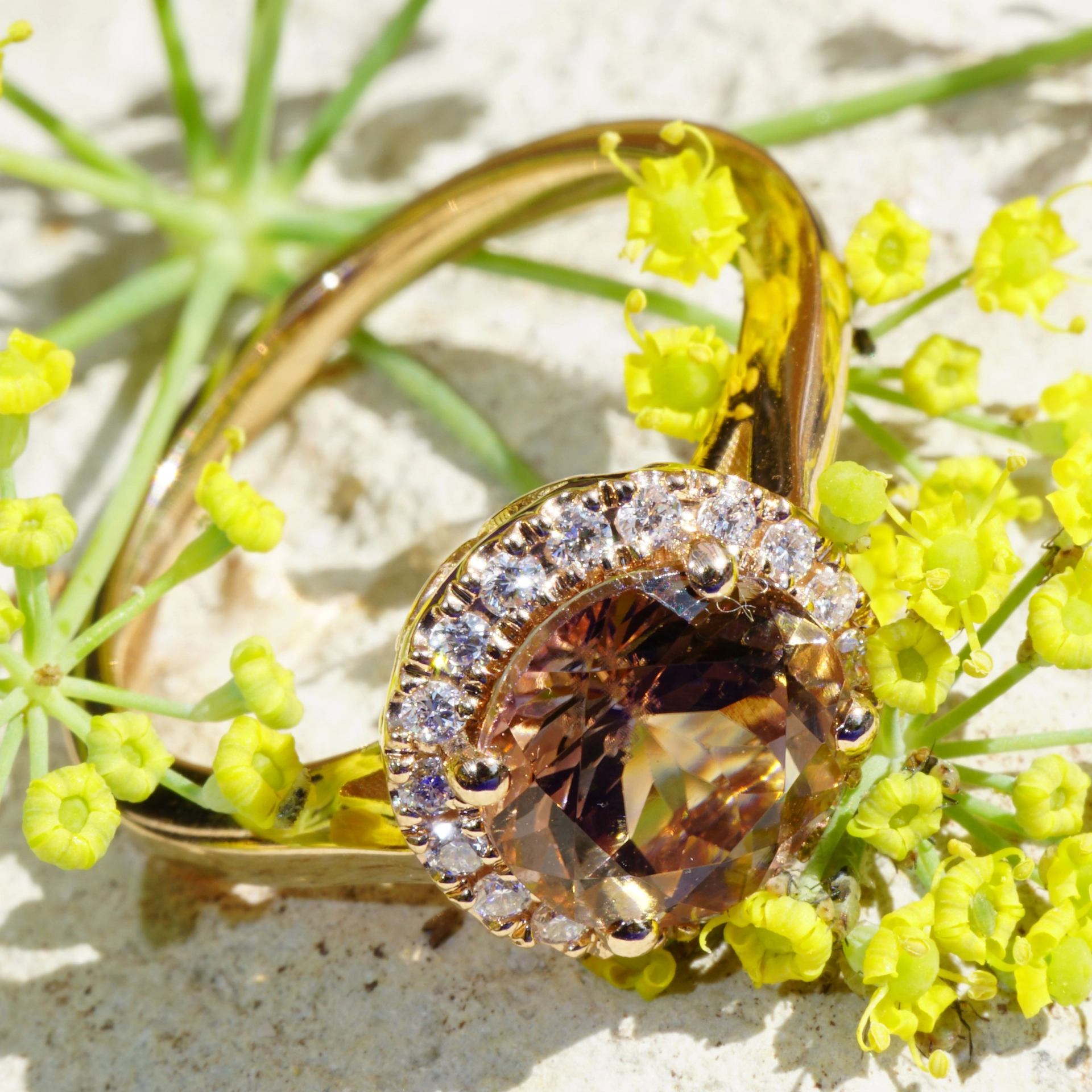 Turmalin Brillant Ring 750er Rosegold 1.90 0.18 ct designed in Valenza rose-cognac AAA