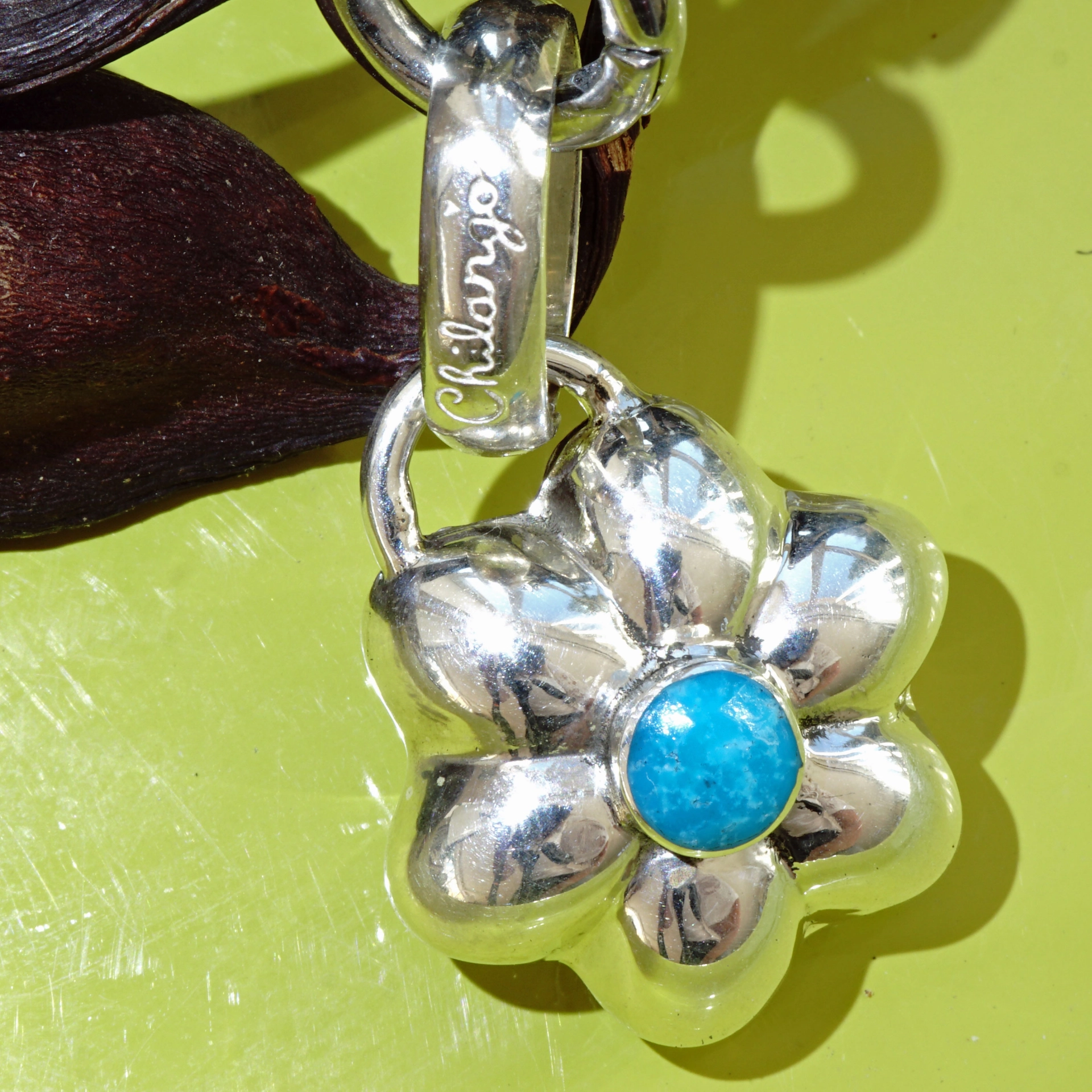 Original Chilango Anhänger Spring Flower mit türkiser Emaille 925er Silber