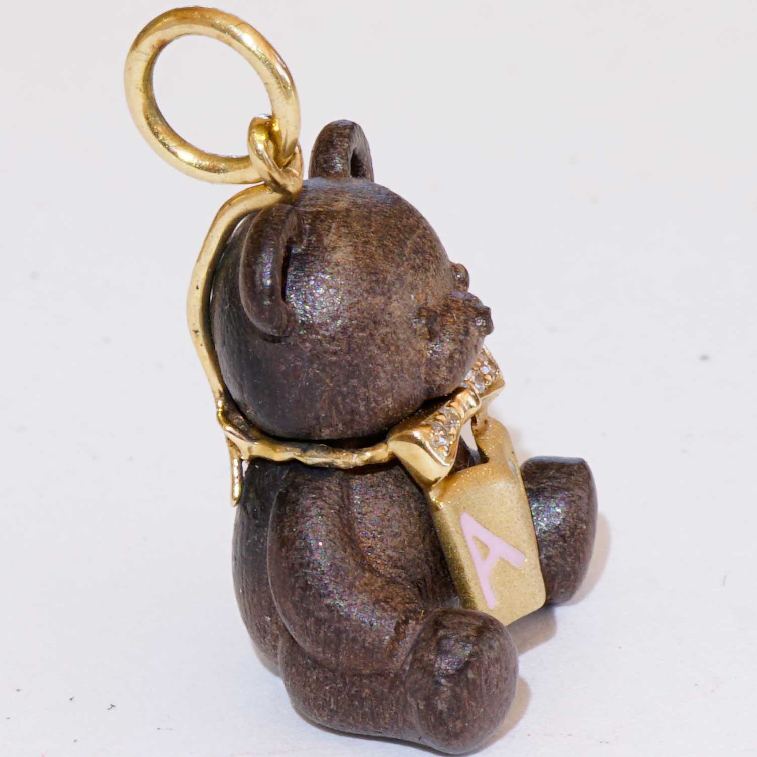 Brillant Anhänger Teddy Bärchen mit Buch 750er Gelbgold 22 x 14 x 9 mm zuckersüüs