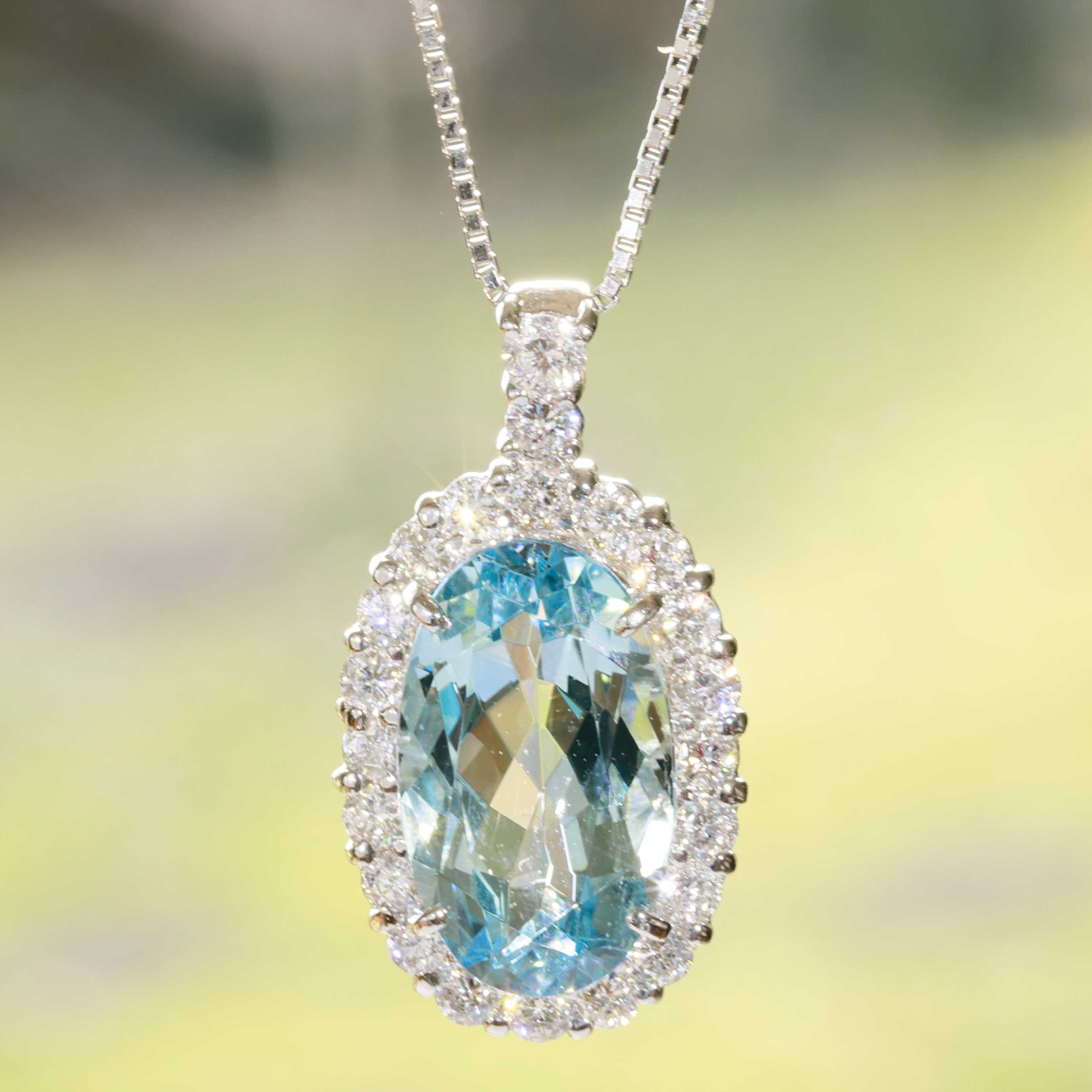 Santa Maria Aquamarin Brillant Anhänger 3.80 ct 0.78 ct Platin 950 intensive Farbbrillanz