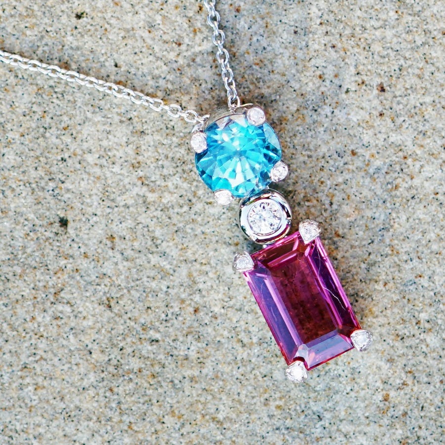 Zirkon Turmalin Brillant Anhänger in 750er Weißgold gearbeitet 1.87 1.69 ct