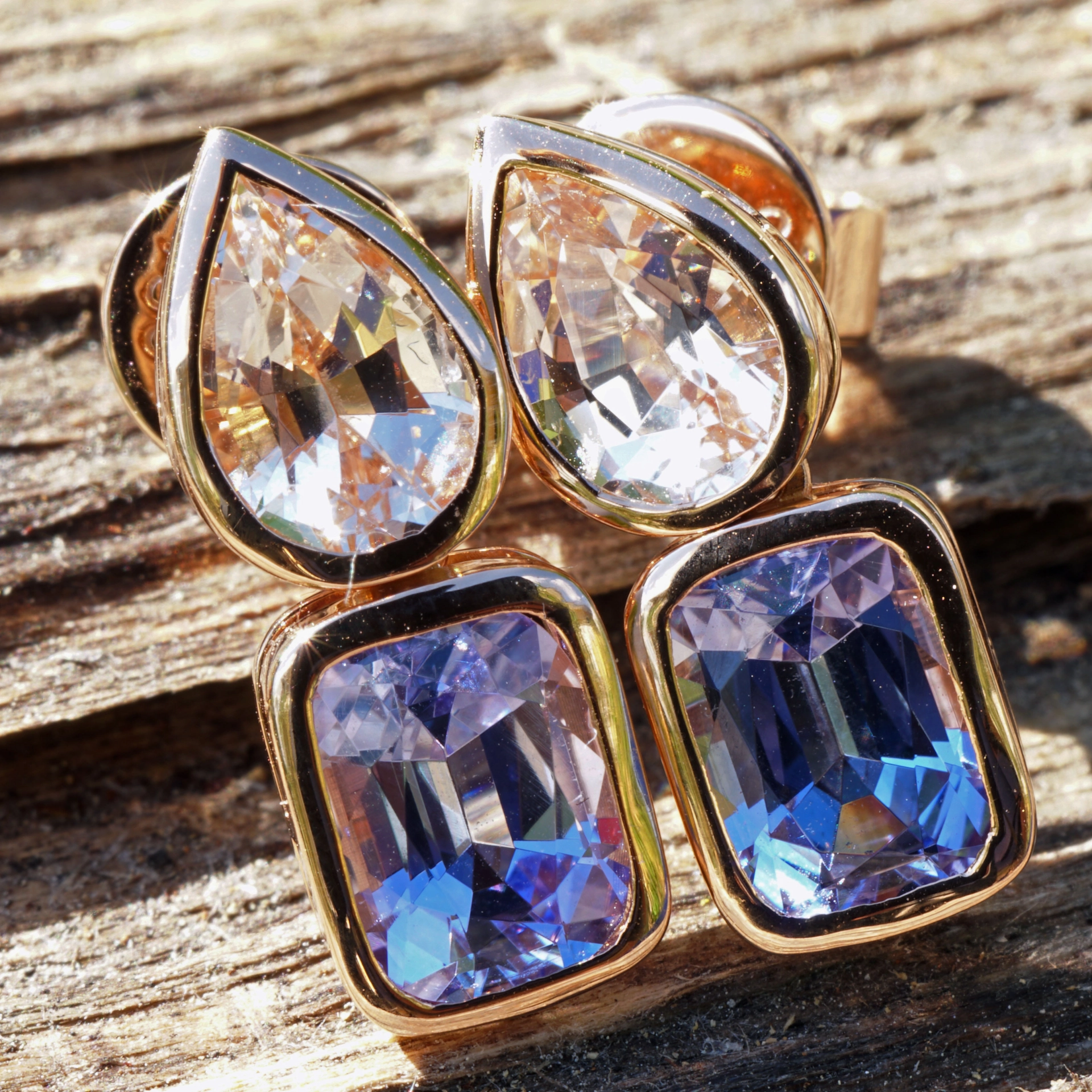 Morganit Tansanit Ohrstecker 750er Rosegold 2 ct 1.32 ct AAA+ hinreissende Farbenkombi..verwöhnen