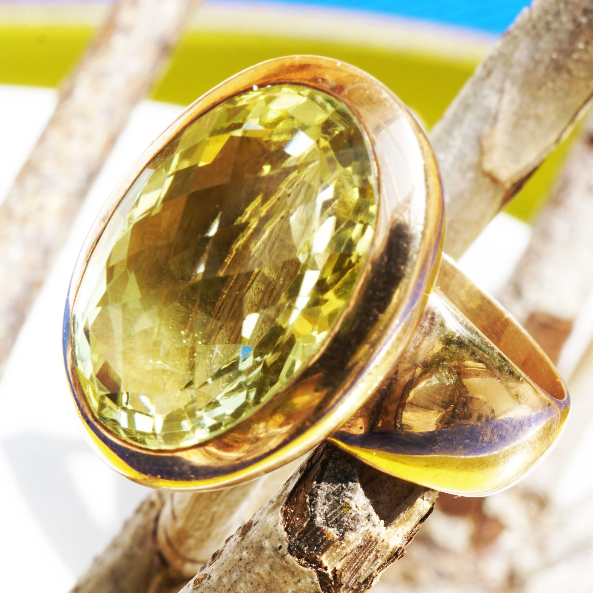 Lemoncitrin Ring Silber rosevergoldet 24 x 18 mm Handarbeit XXL 18 ct tolle intensive Farbqualität