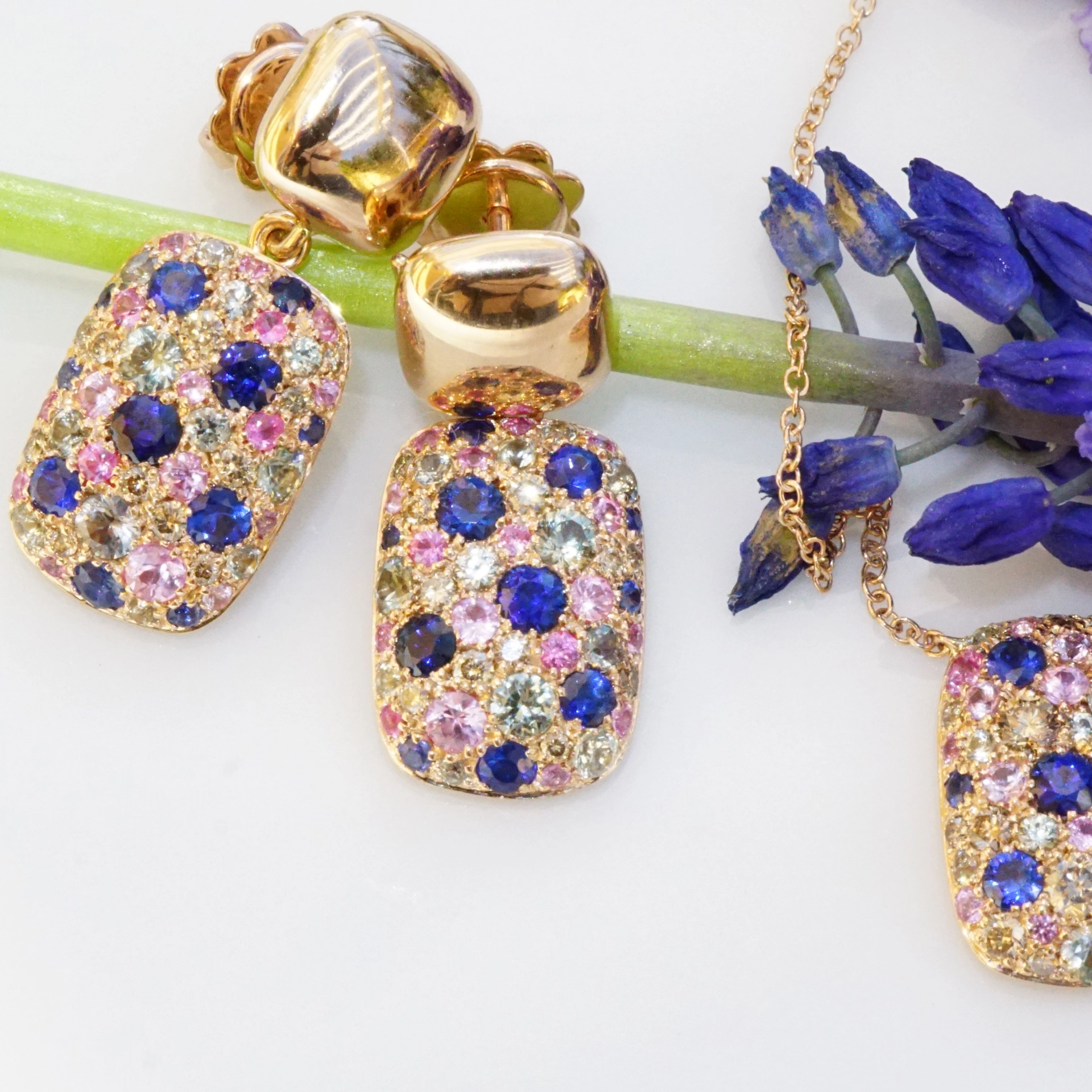 Saphir Brillant Ohrstecker 750er Rosegold...paradiesisches Dreierlei in Pastellfarben 2.54 ct 0.22 c