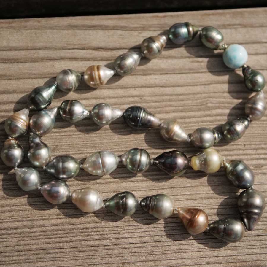 Larimar Tahiti Zuchtperl Collier 8-11  mm barocke schöne Qualität mit intensiven Lüster unbehandelt 46,50 cm lang
