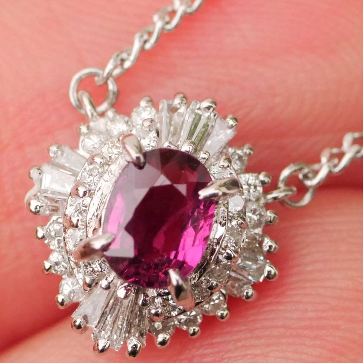 Rubin Solitär Brillant Petit Collier 0.46 1.27 ct 850er Platin TOP Qualität 