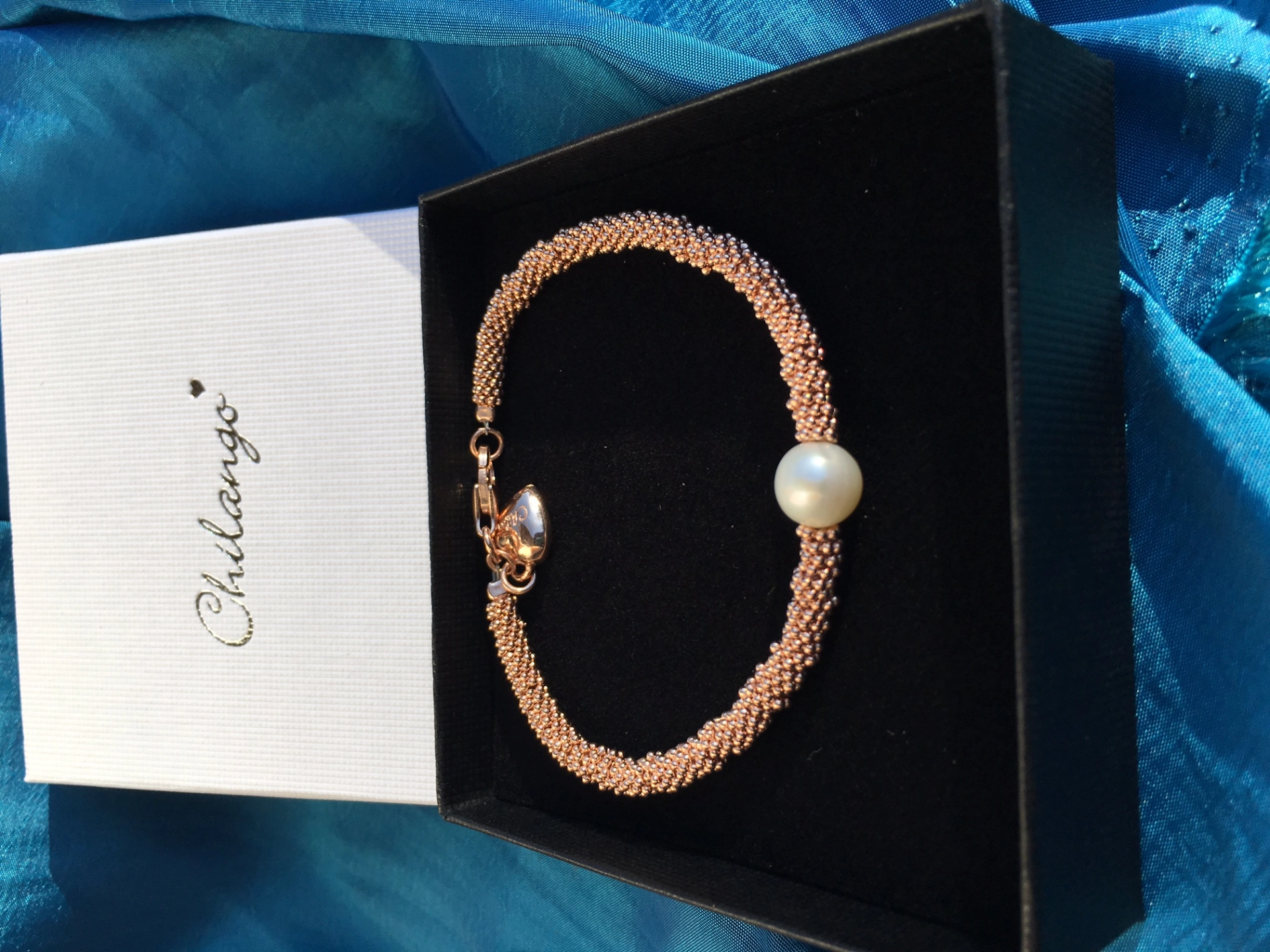 Original Chilango Armband Pearl 925er Silber pinkgoldplated Pearl white