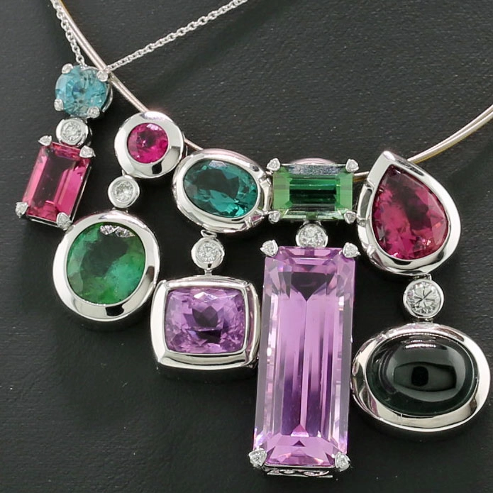 Zirkon Turmalin Brillant Anhänger in 750er Weißgold gearbeitet 1.87 1.69 ct