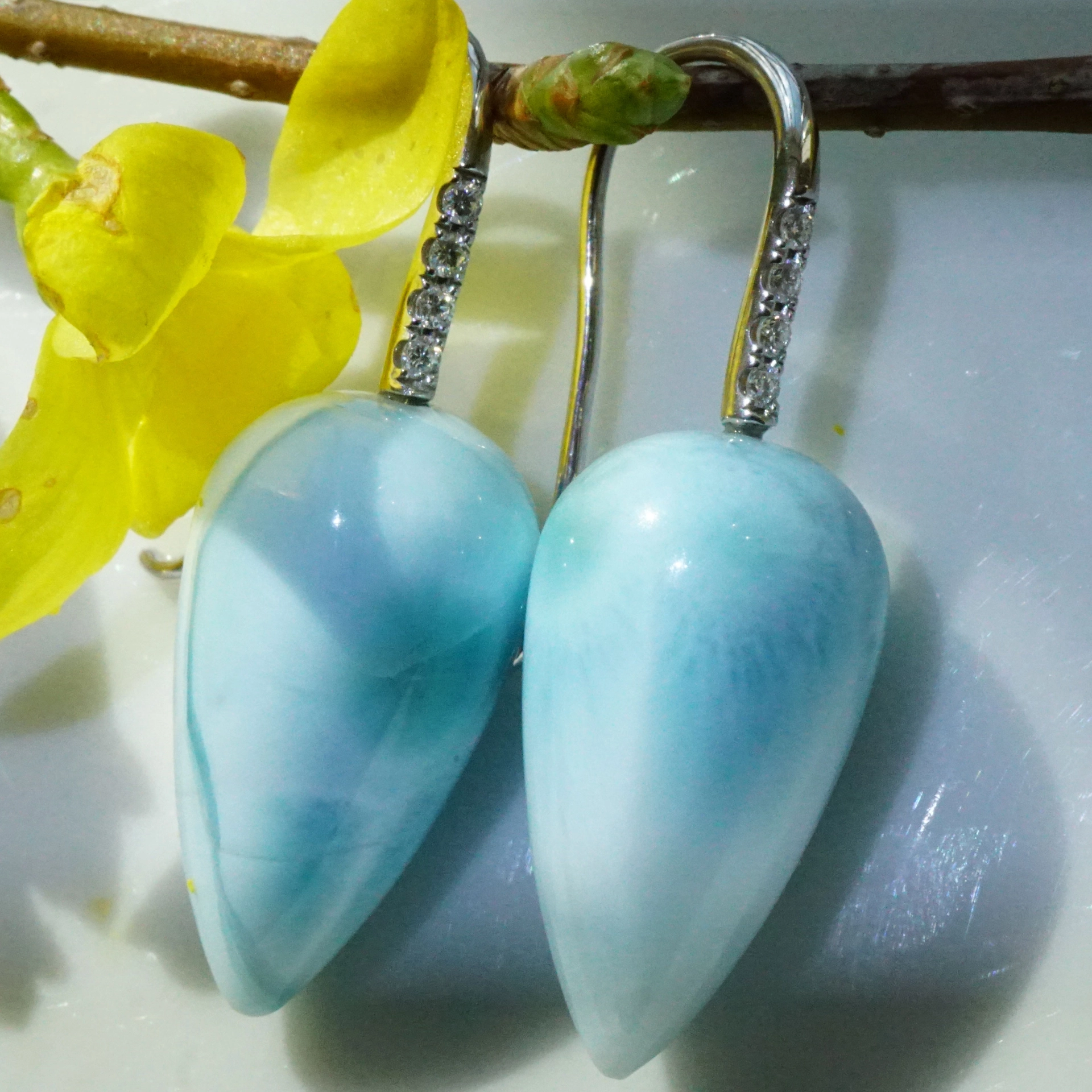 Larimar Brillant Ohrhänger 750er Weissgold...Karibik Feeling