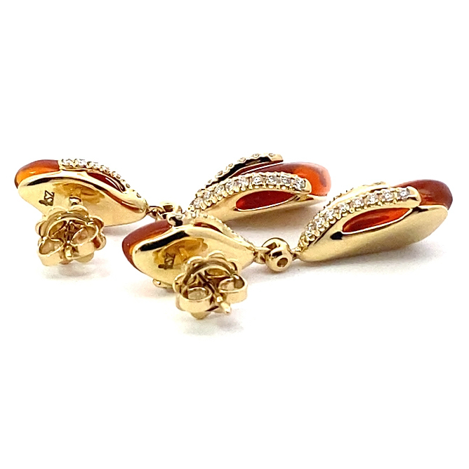 Feueropal Brillant Ohrhänger 750er Gelbgold ausgefallen besonders 7 ct 0.77 ct TW VS