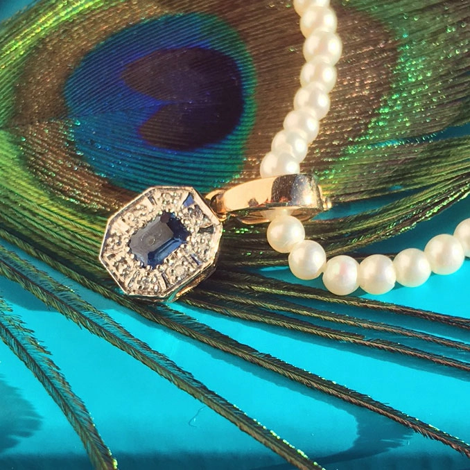 Saphir-Diamant-Anhänger/Clip, 375er Gelbgold/rhodiniert