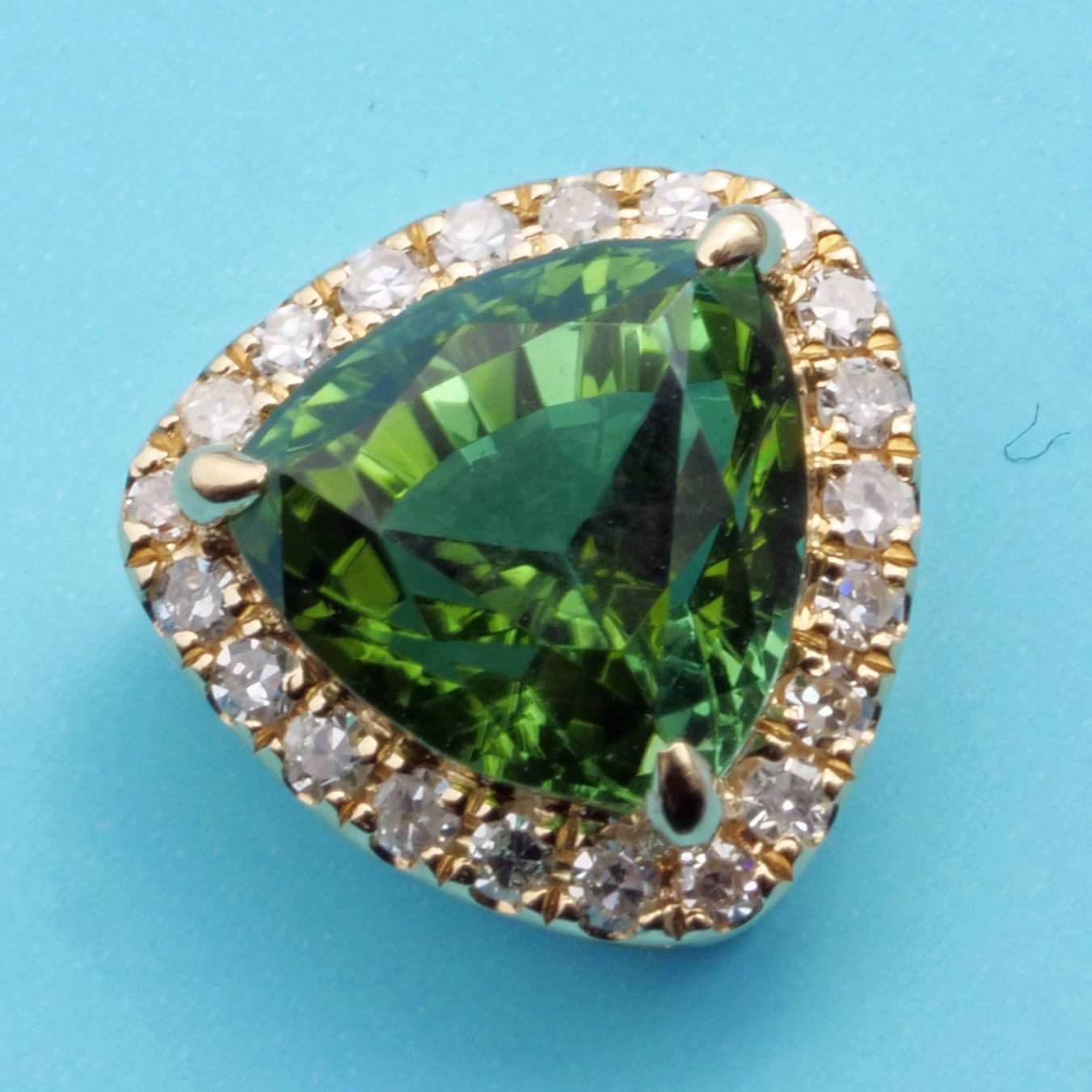 Mint Turmalin Diamant Anhänger Mine Nigeria 1.66 ct 0.12 ct AAA 750er Gelbgold