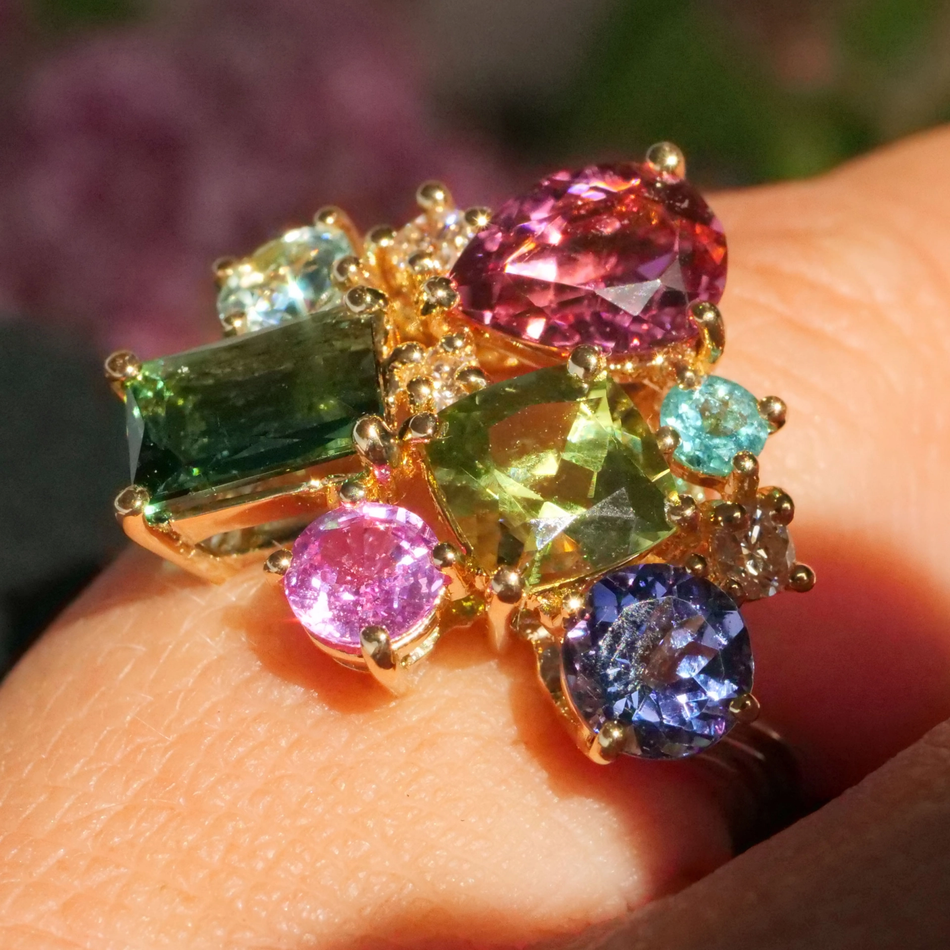 Edelstein Brillant Ring 750er Gelbgold...ein Potpourrie an berauschenden Farben