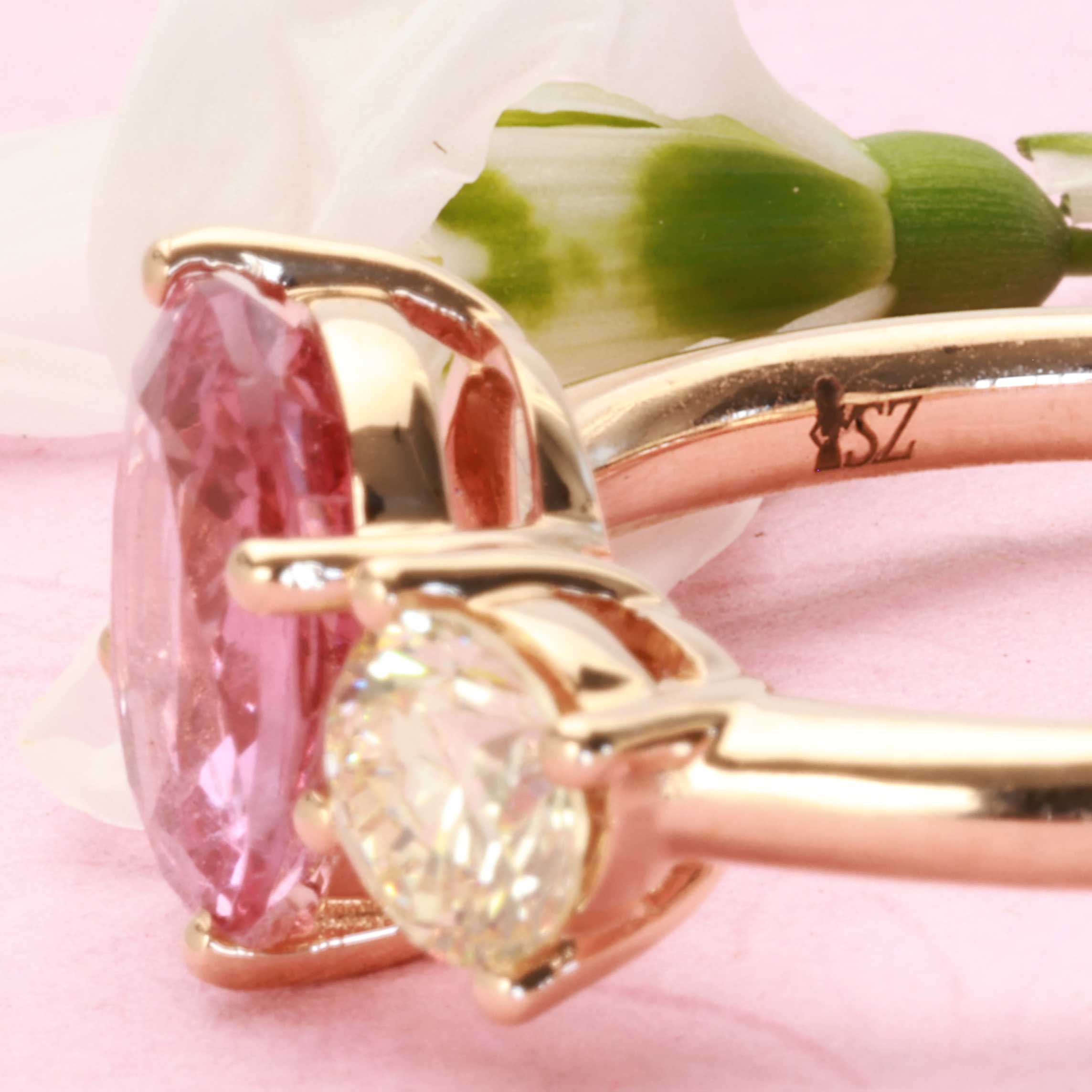 Rosa Spinell Brillant Toi et Moi Ring 750er Rosegold 2.30 0.41 ct zum Kombinieren als Steckring  ideal oder einzeln