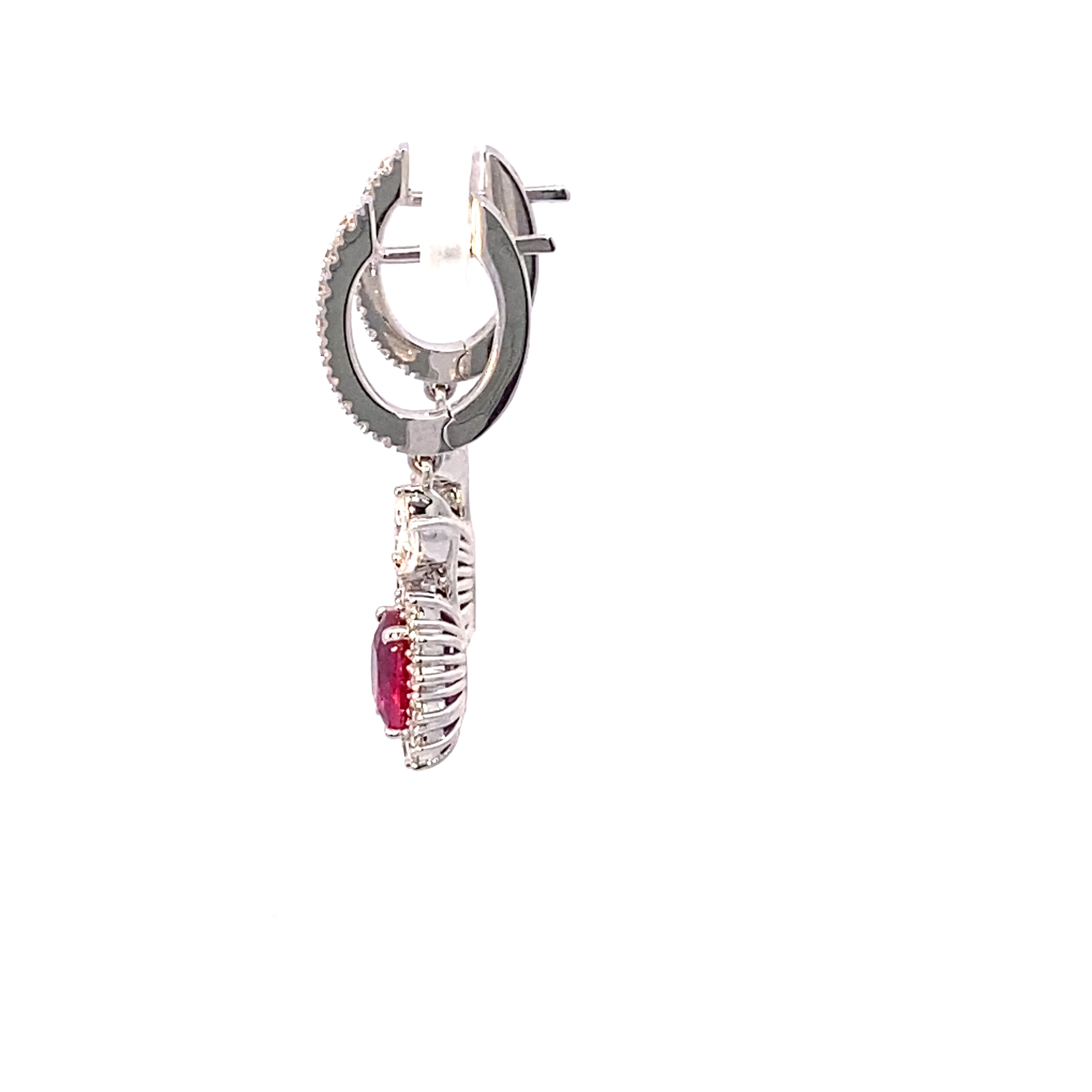 unerhitzt Rubin Brillant Ohrhänger Pigeon Blood 2.05 ct 0.92 ct - AIGS Zertifikat 750er Weissgold Mosambik