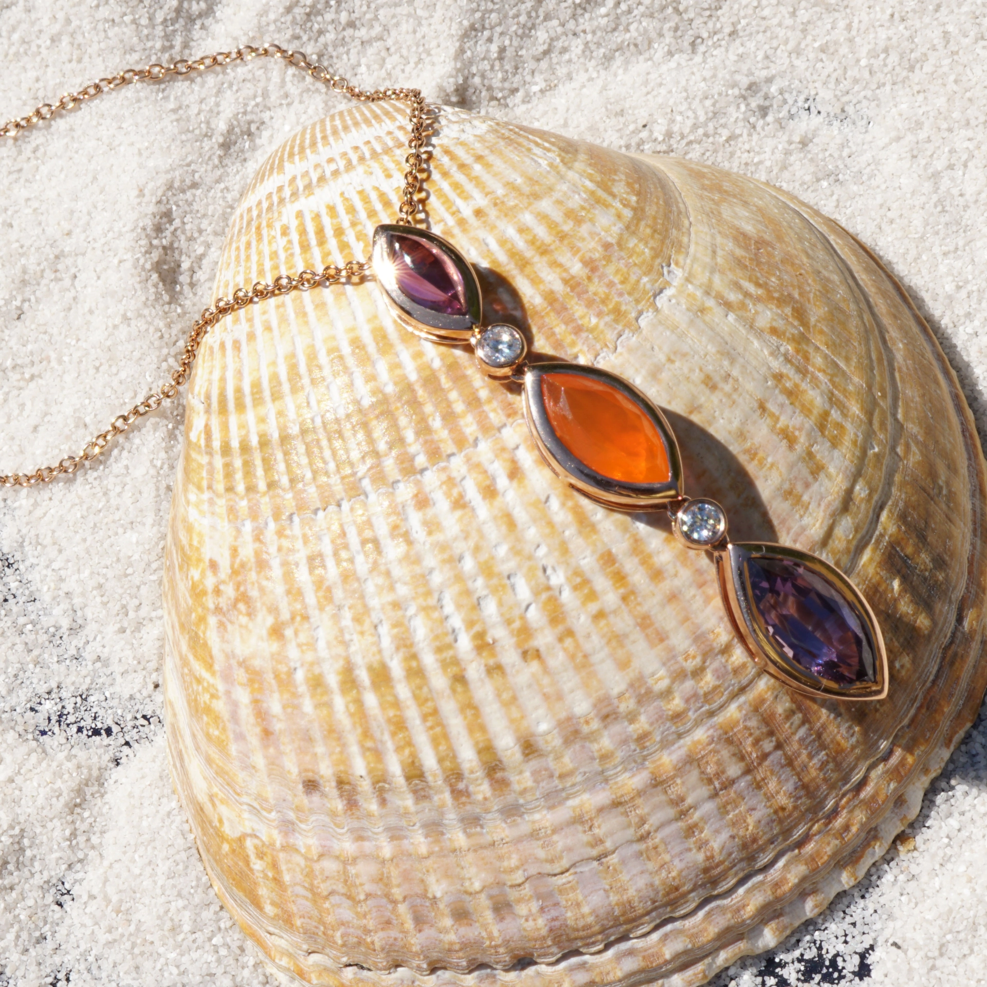 Spinell Feueropal Amethyst Anhänger 750er Roségold m. Brillanten...Halleluja