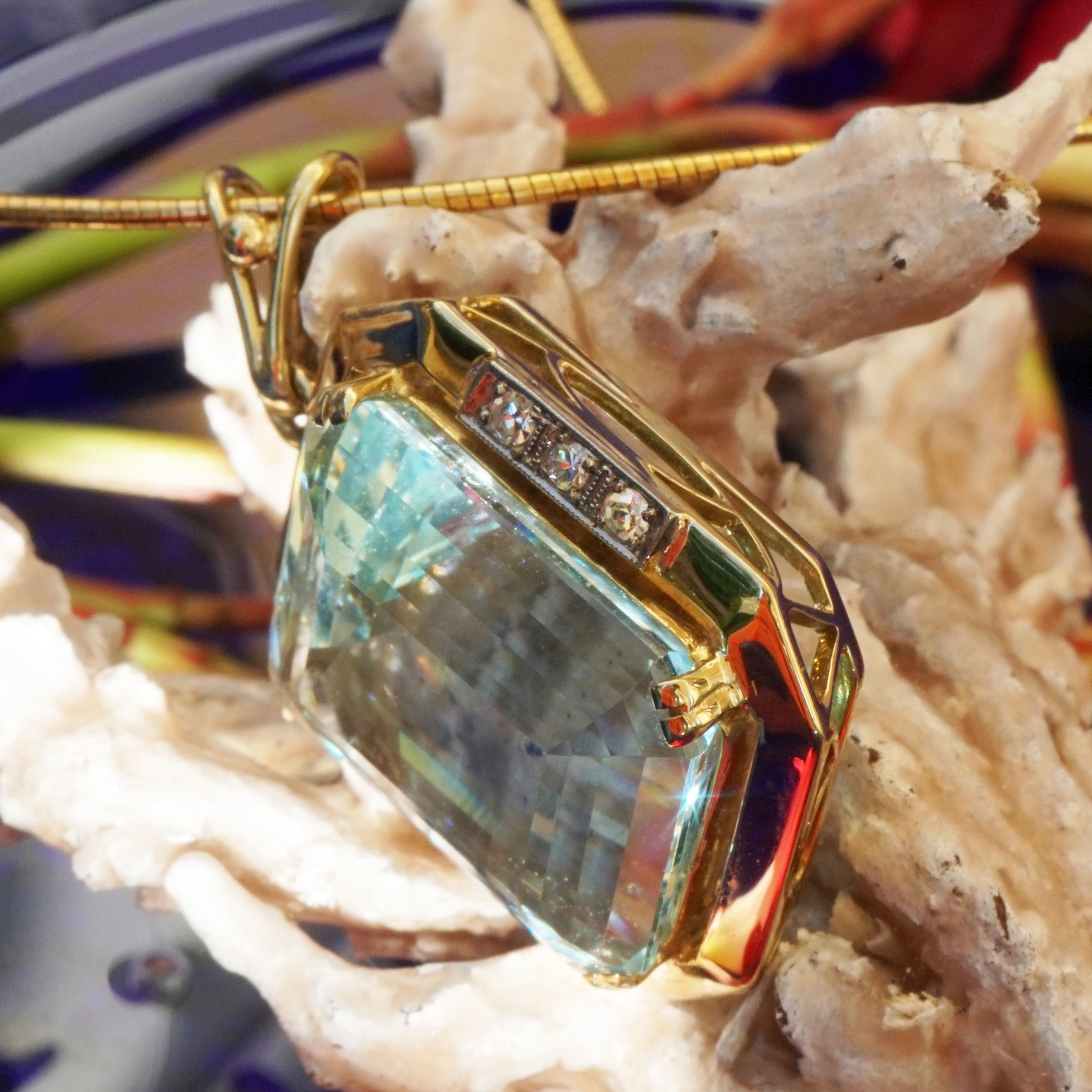 Aquamarin Brillant Anhänger 25 ct FEIN AAA+ SEHR GROß 585er Gold
