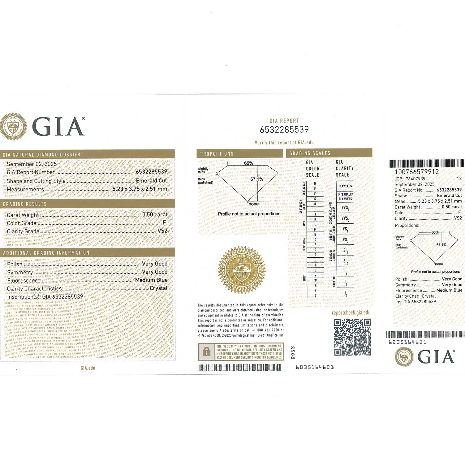 Emeraldcut Diamant Anhänger mit Kette  0.525 ct F VS2 Silhouette Bentner GIA Zertifikat 750er Weissgold