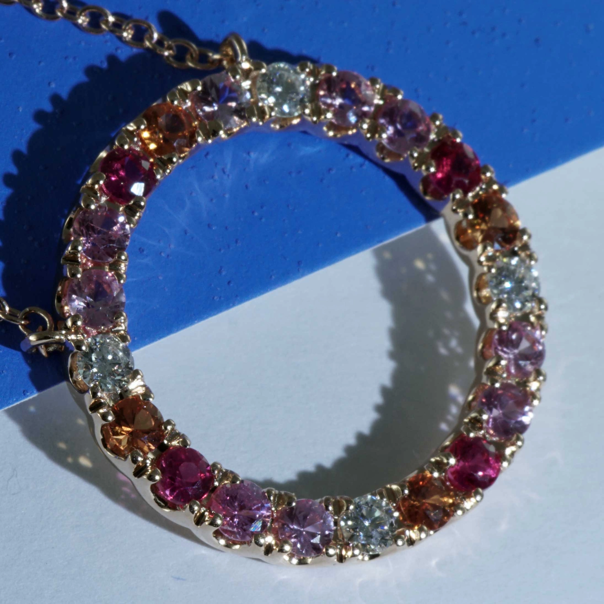 Saphir Brillant Collier 750er Rosegold...paradiesische Dreierlei Pastellfarben...0.26 ct 1.21 ct