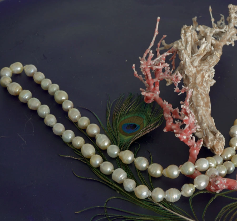 Opera Barock Südsee Kette 85 cm lang 11-13 mm lang weiss-goldfarben