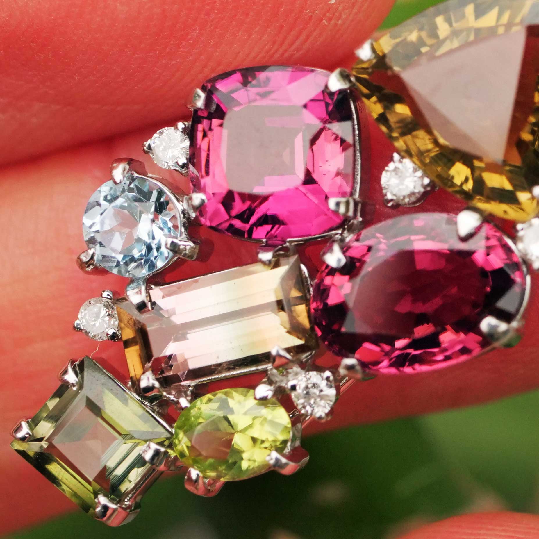 Turmalin Brillant Anhänger 750er Weissgold...seltene Farben...pink, bicolor, gelb total 7 ct