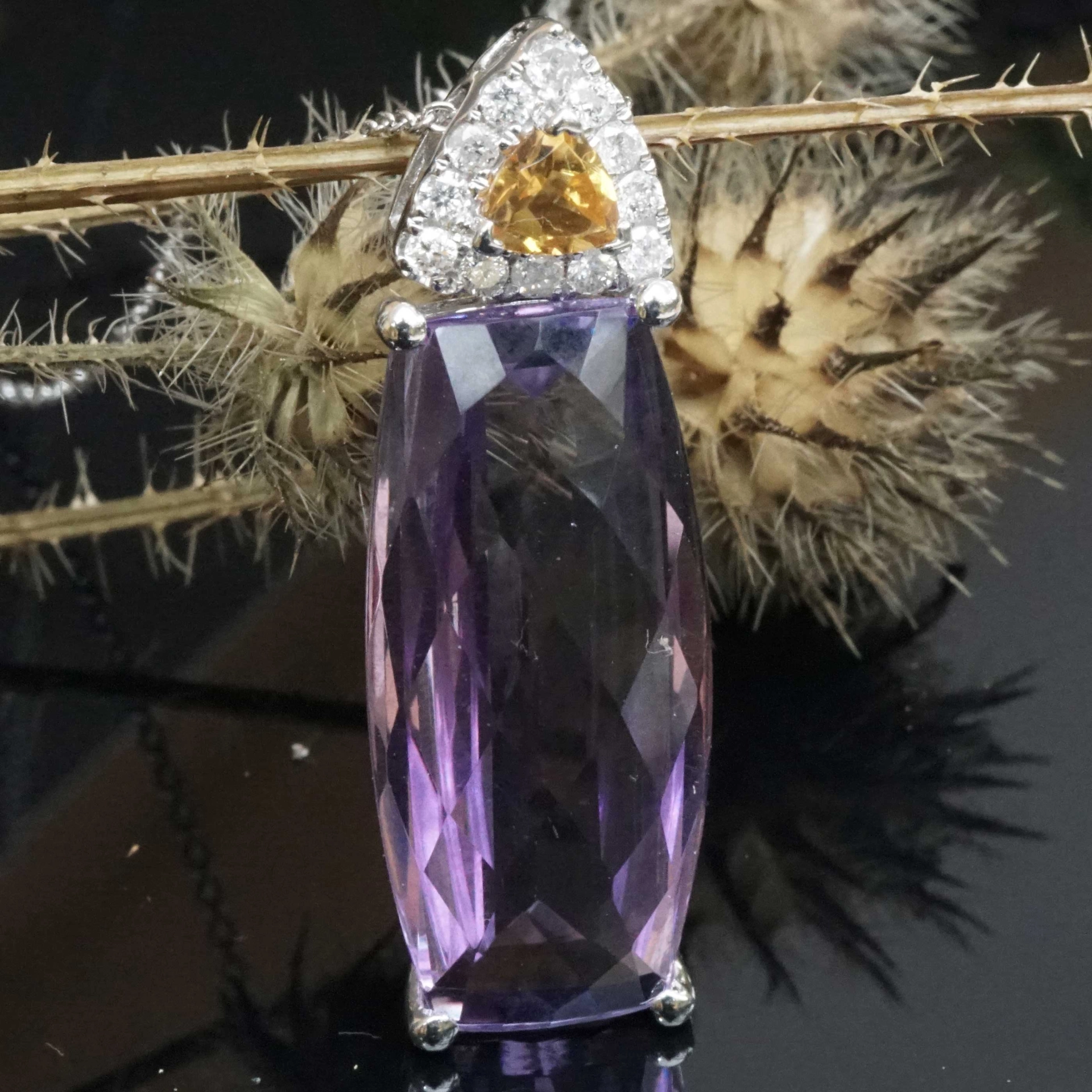 Amethyst Citrin Brillant Anhänger mit Kette 10 ct 0.10 ct 0.15 ct 750er Weissgold ....sanfte Anmut