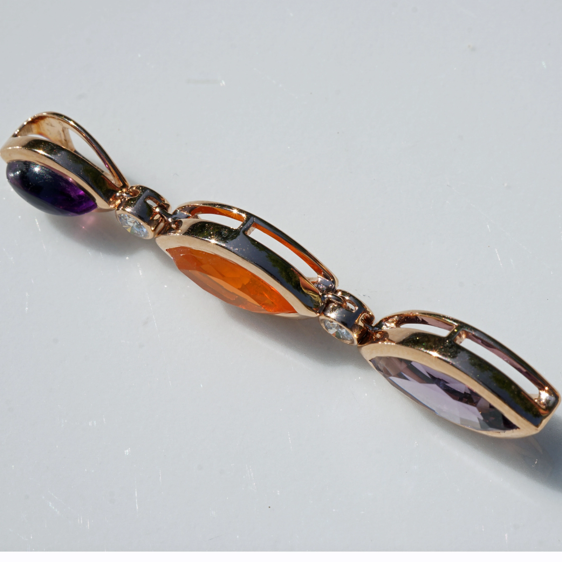 Spinell Feueropal Amethyst Anhänger 750er Roségold m. Brillanten...Halleluja