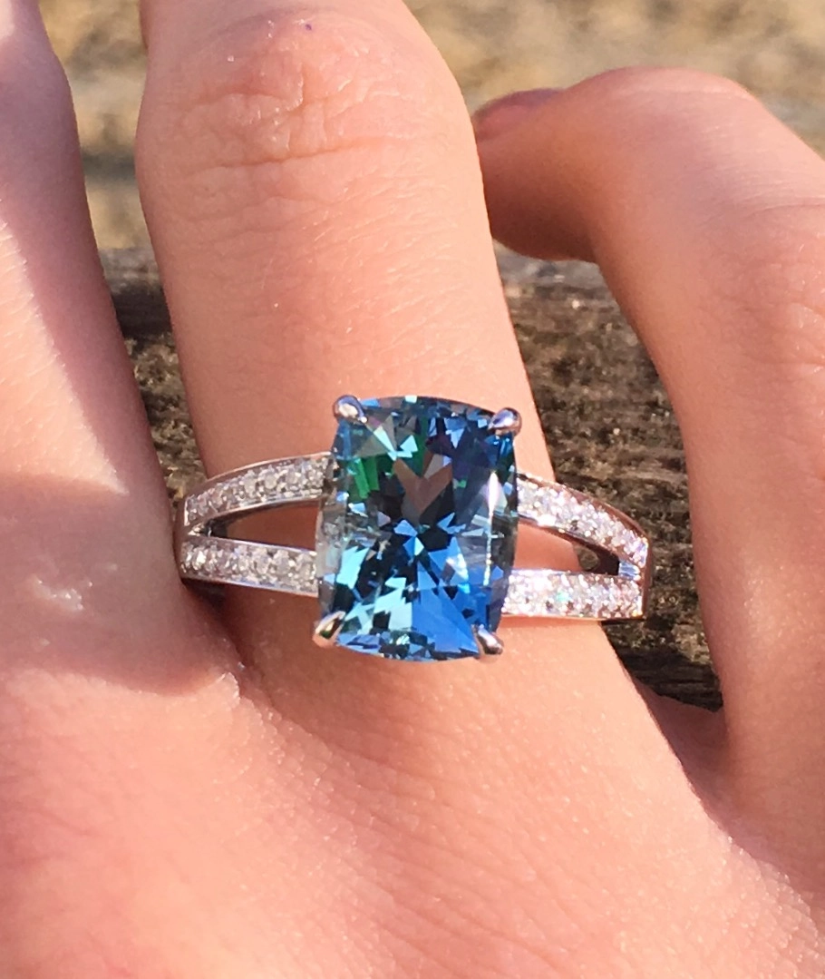 Santa Maria Aquamarin Brillant Ring, 750er-Weißgold-4.33 ct