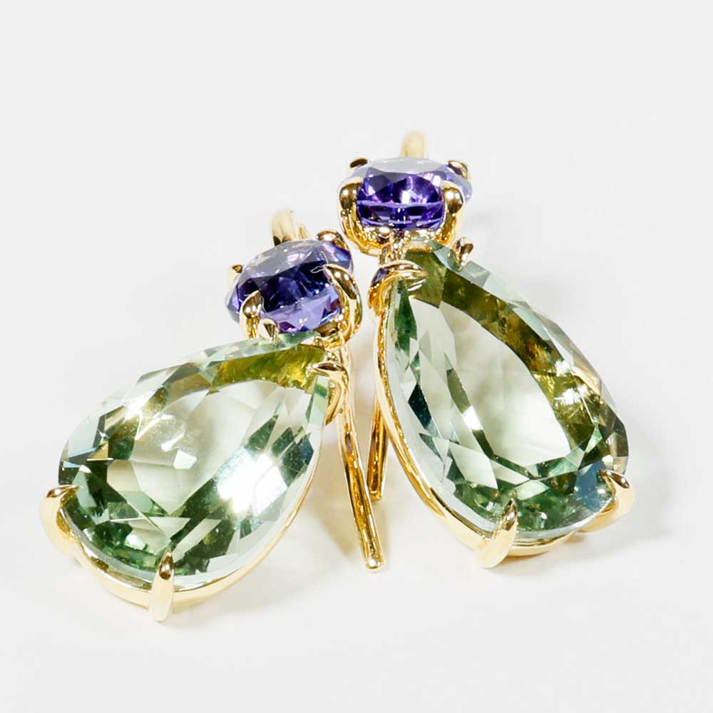 Ohrhänger Tansanit Prasiolith 750er Gelbgold...was für Farben und so attraktiv total 13 carat