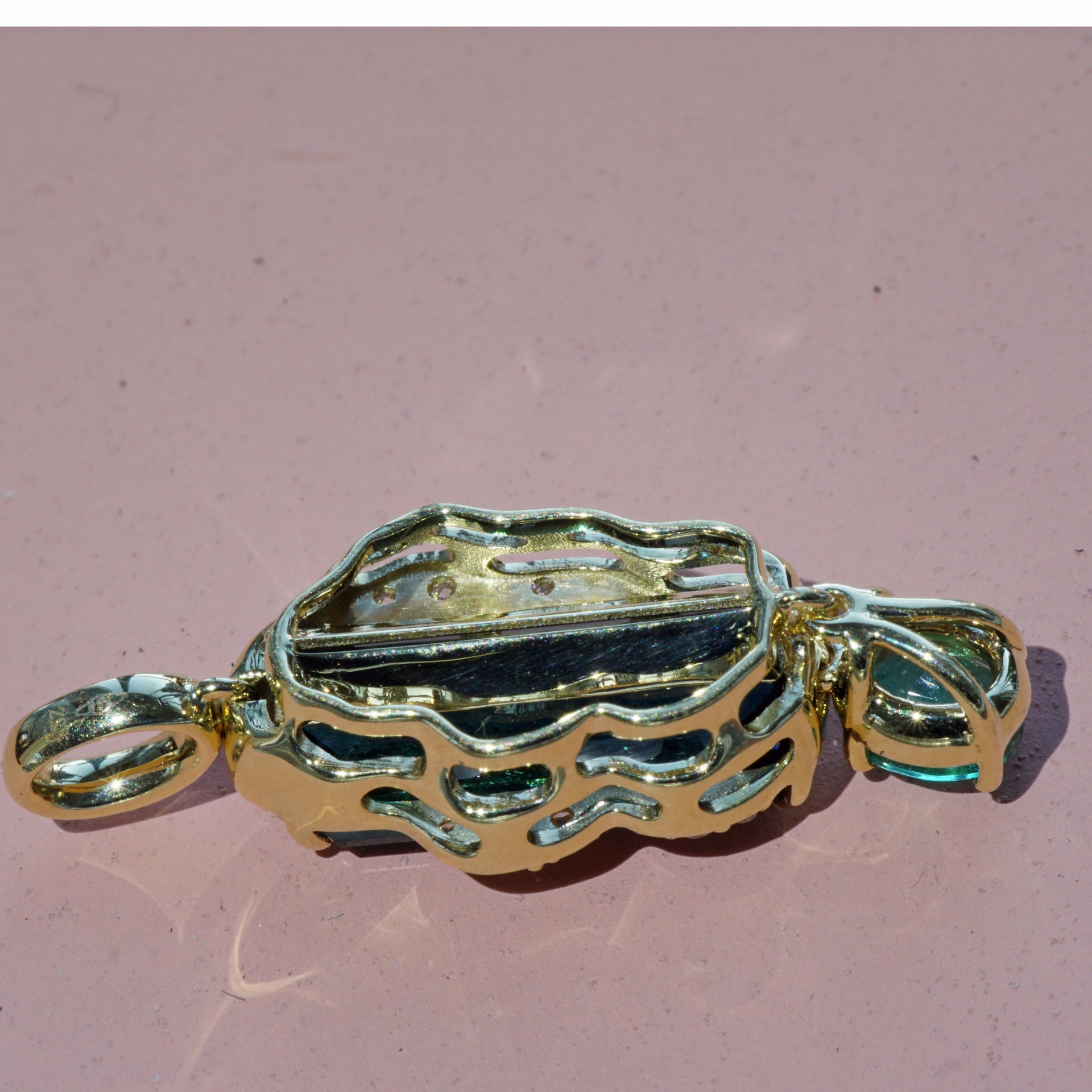 Turmalin Smaragd Anhänger 750er Gelbgold bicolor petrolblau-grün aus Afghanistan 5.30 ct ct