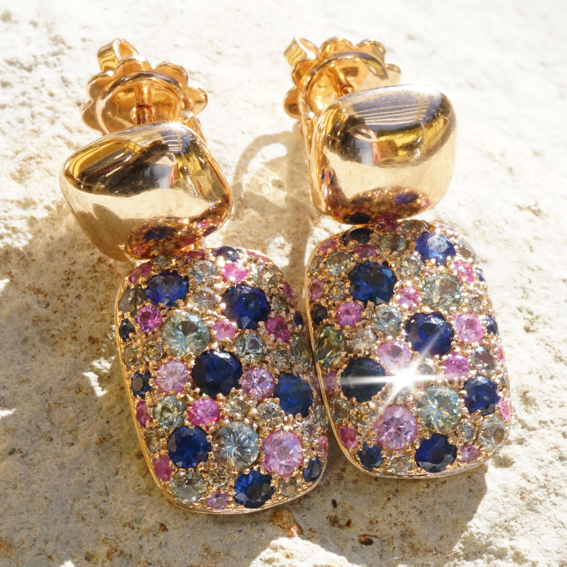 Saphir Brillant Ohrstecker 750er Rosegold...paradiesisches Dreierlei in Pastellfarben 2.54 ct 0.22 c