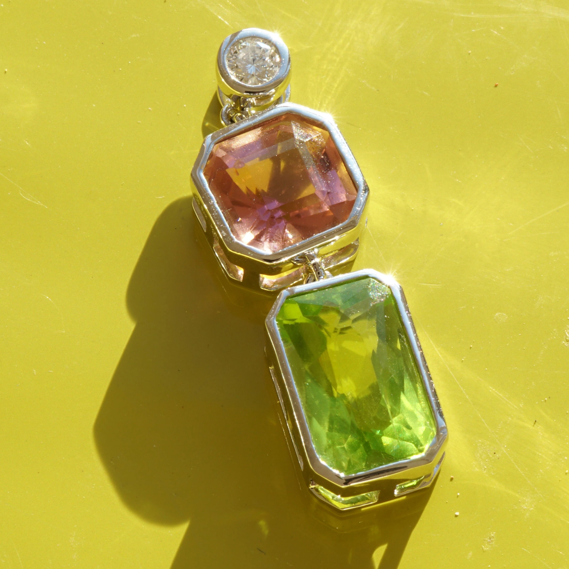 Turmalin Brillant Peridot Anhänger 750er Weissgold TOP FARBEN Afghanistan