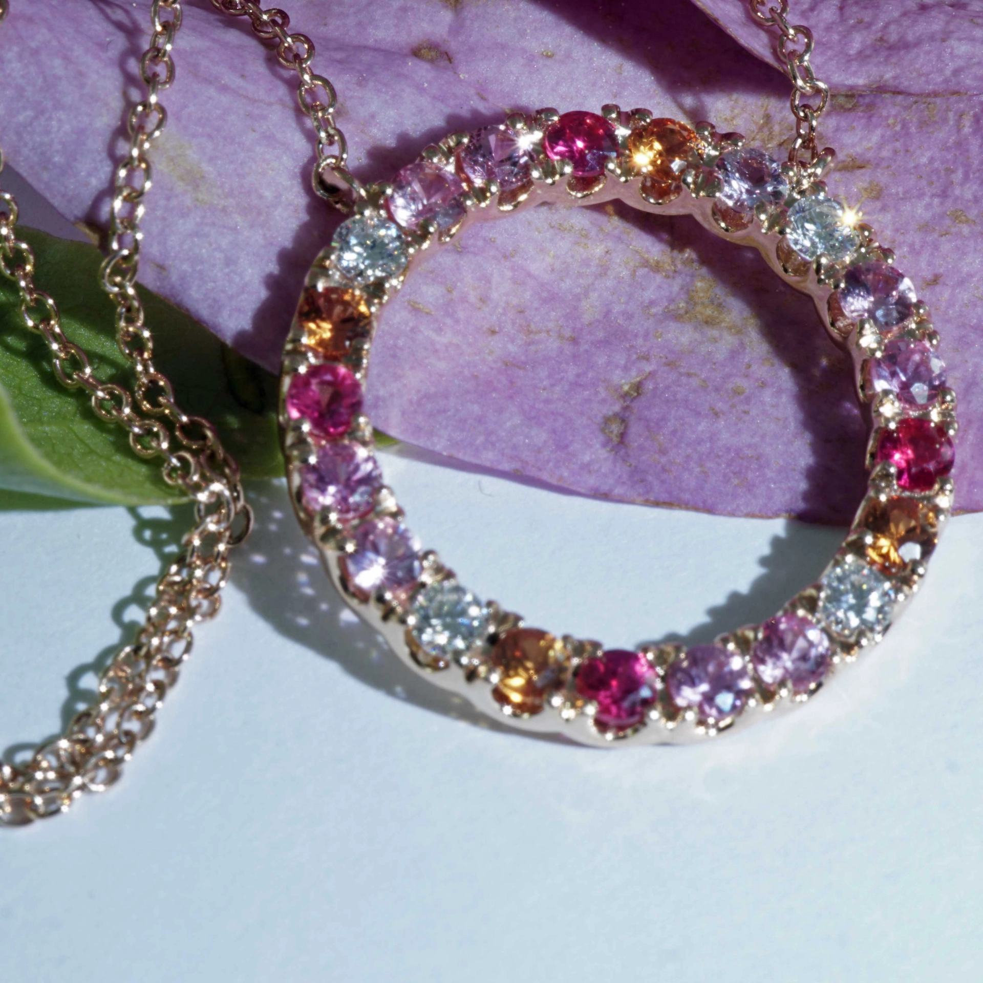Saphir Brillant Collier 750er Rosegold...paradiesische Dreierlei Pastellfarben...0.26 ct 1.21 ct