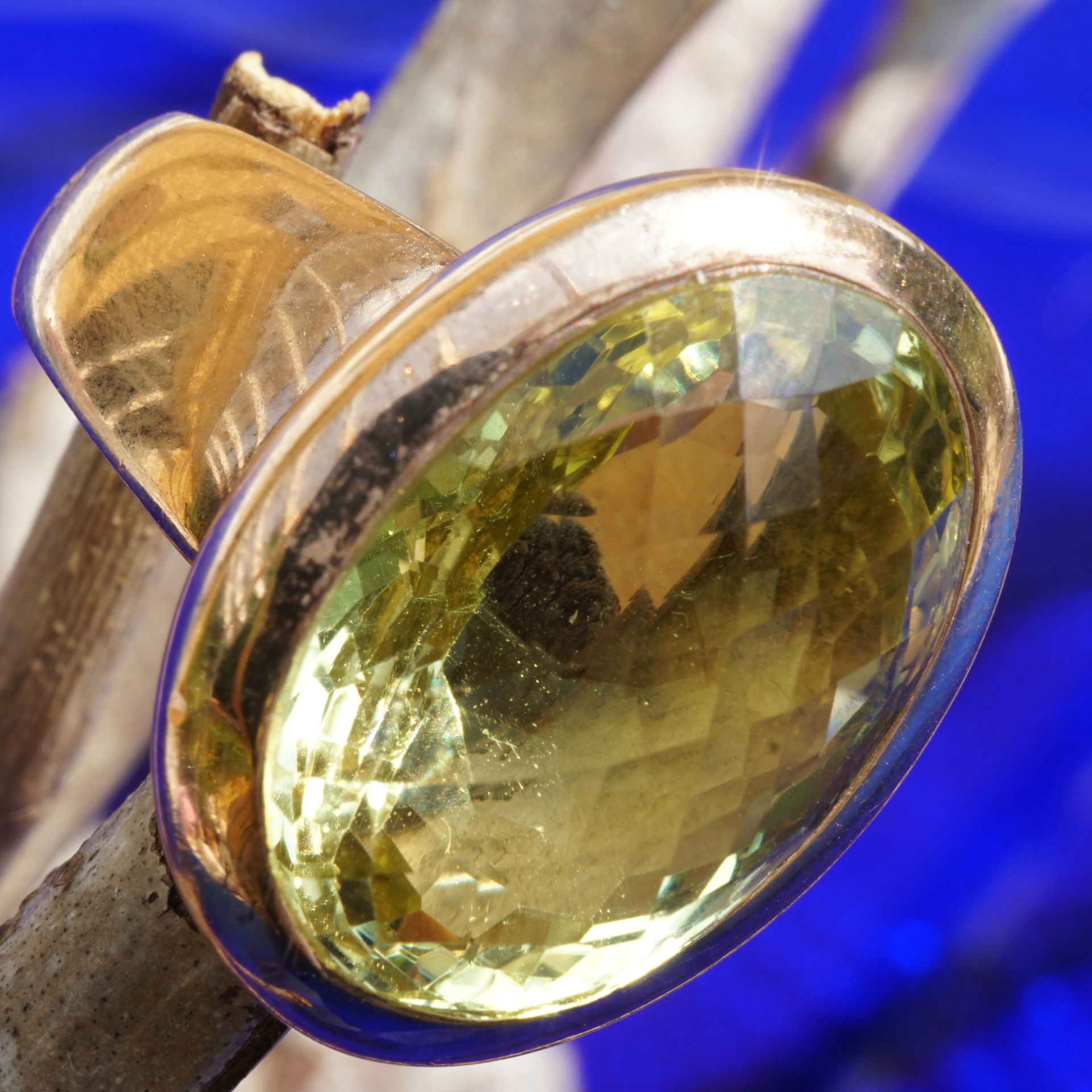 Lemoncitrin Ring Silber rosevergoldet 24 x 18 mm Handarbeit XXL 18 ct tolle intensive Farbqualität
