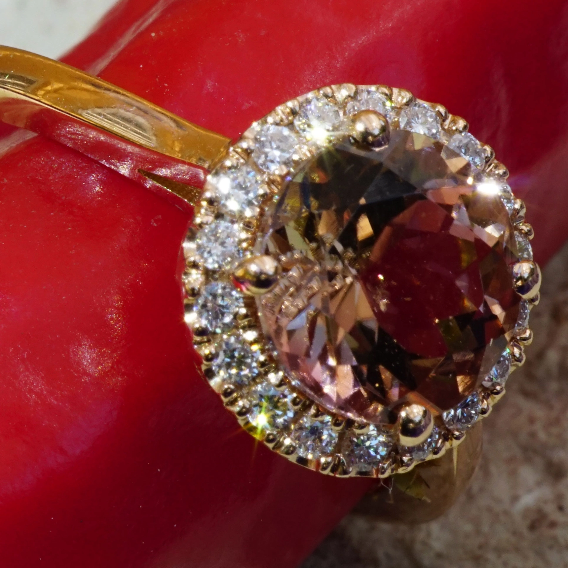 Turmalin Brillant Ring 750er Rosegold 1.90 0.18 ct designed in Valenza rose-cognac AAA