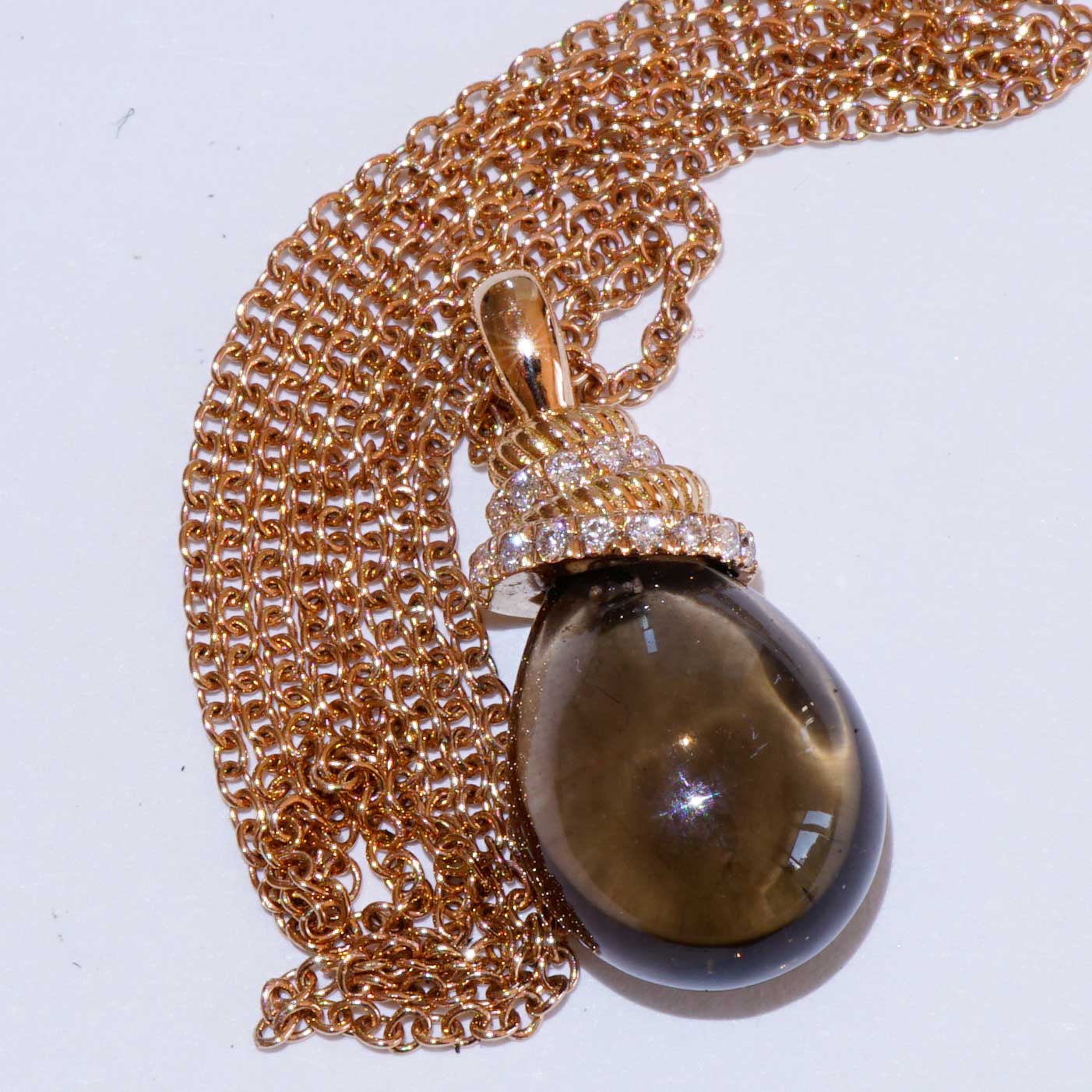 Für Segler...Rauchquarz Brillant Anhänger mit Kette 750er Rosegold...zarte Knotenform mit Drop 