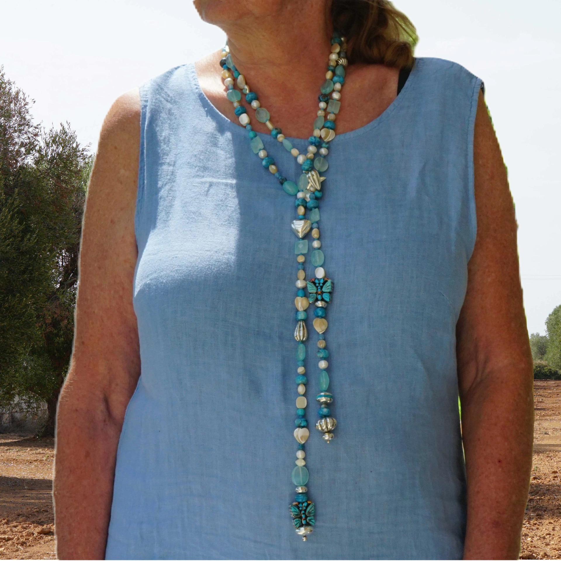 Chilango Kette Out of Nature Legends 925er Silber 185 cm  Papillon Turquoise Butterfly Sonderlänge