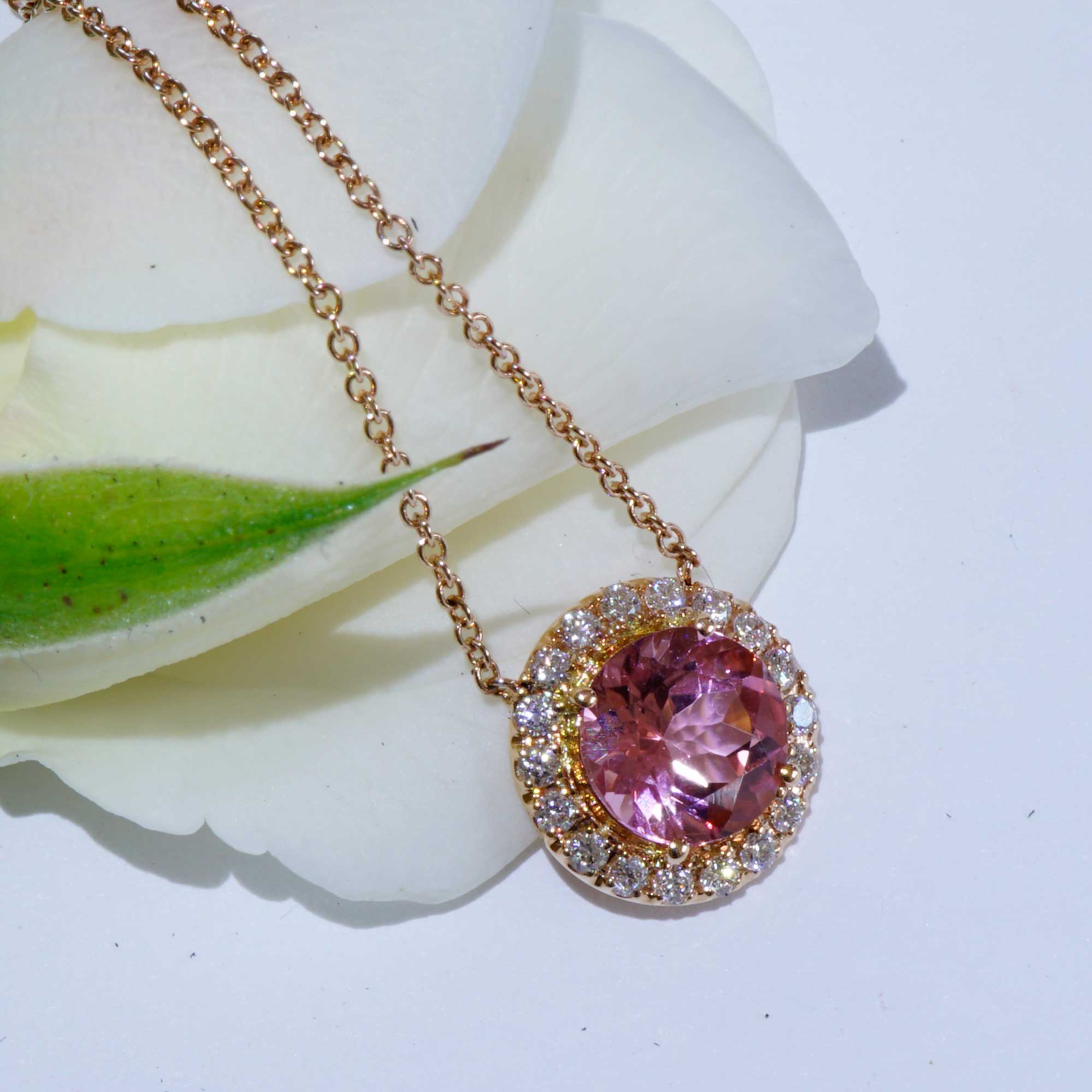 Turmalin Brillant Collier 750er Rosegold...Pink zum Verlieben....ein Hingucker und Launemacher